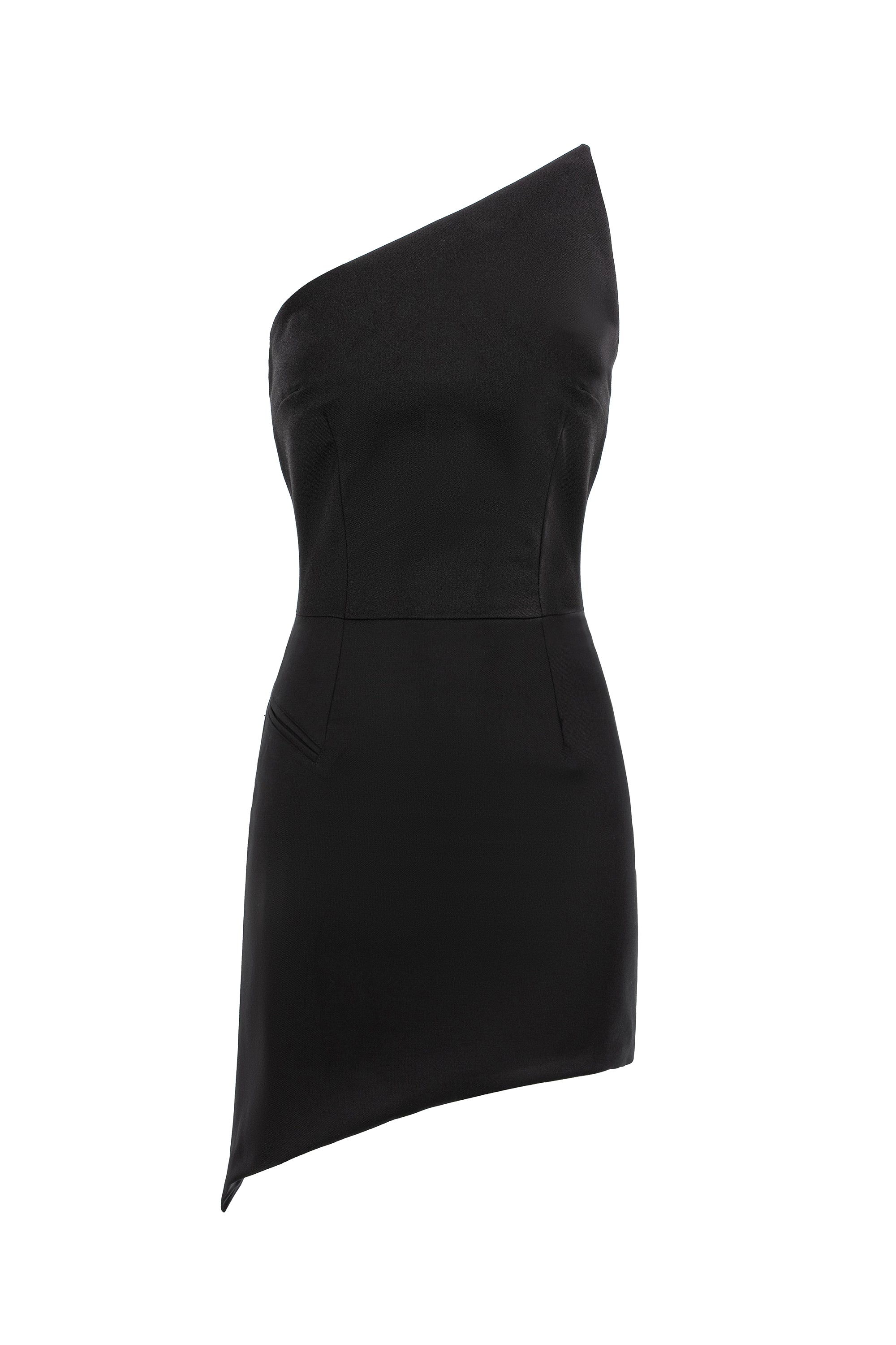 asymmetric black mini dress Off The Shoulder Draped Asymmetric Mini Dress In Black