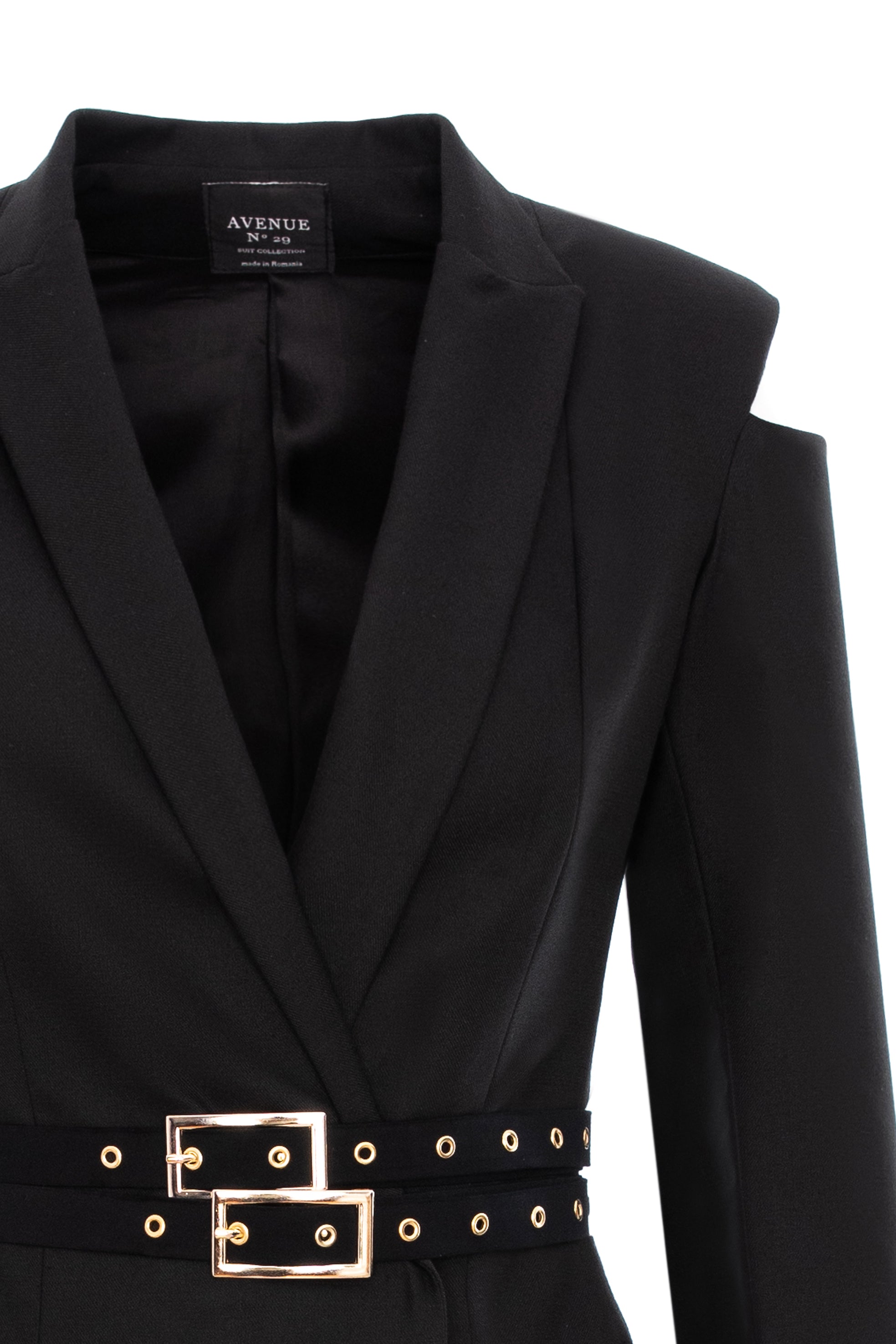 Cut-out Blazer Dress With Double Belt - Black