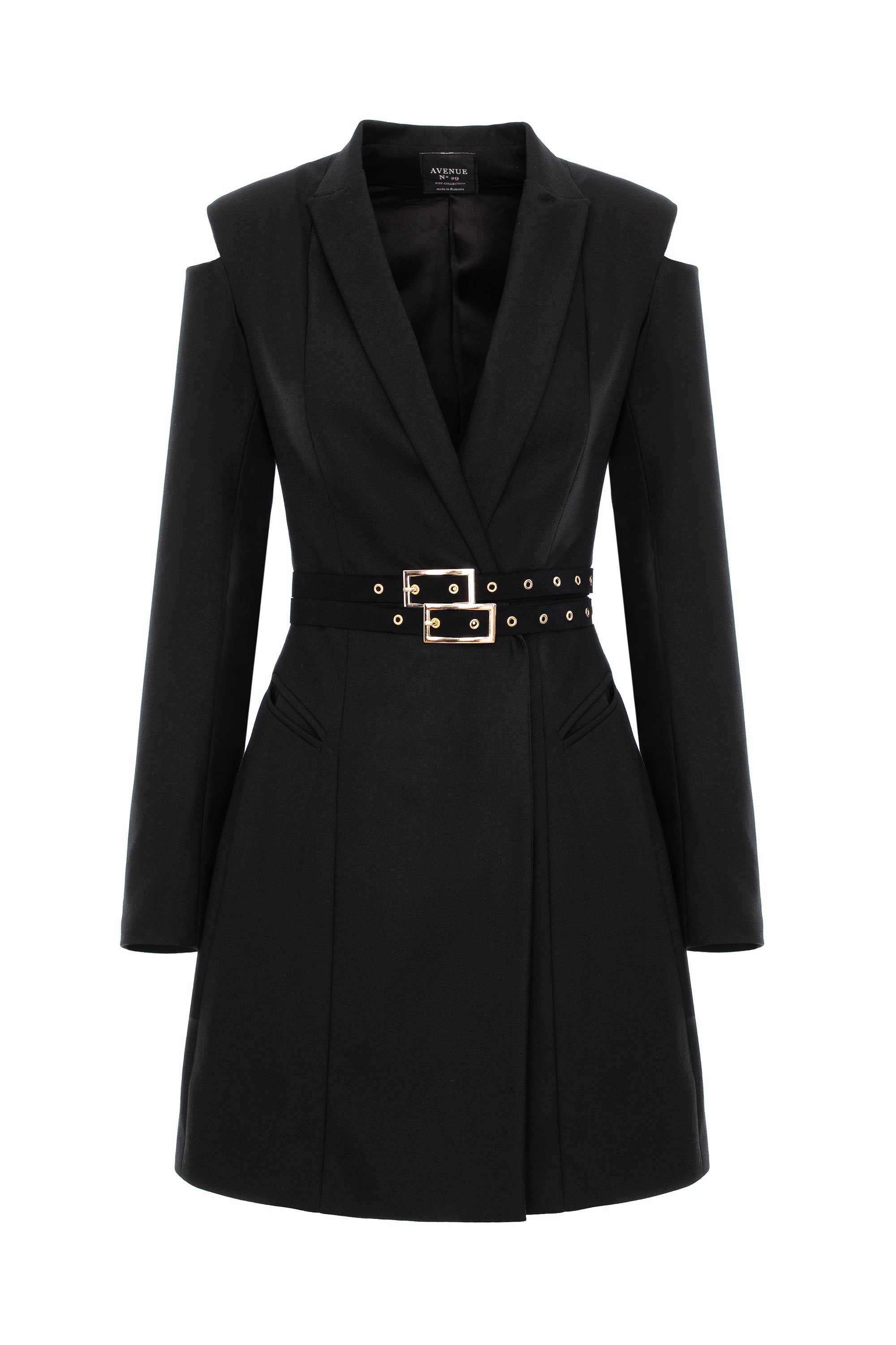 Cut-out Blazer Dress With Double Belt - Black