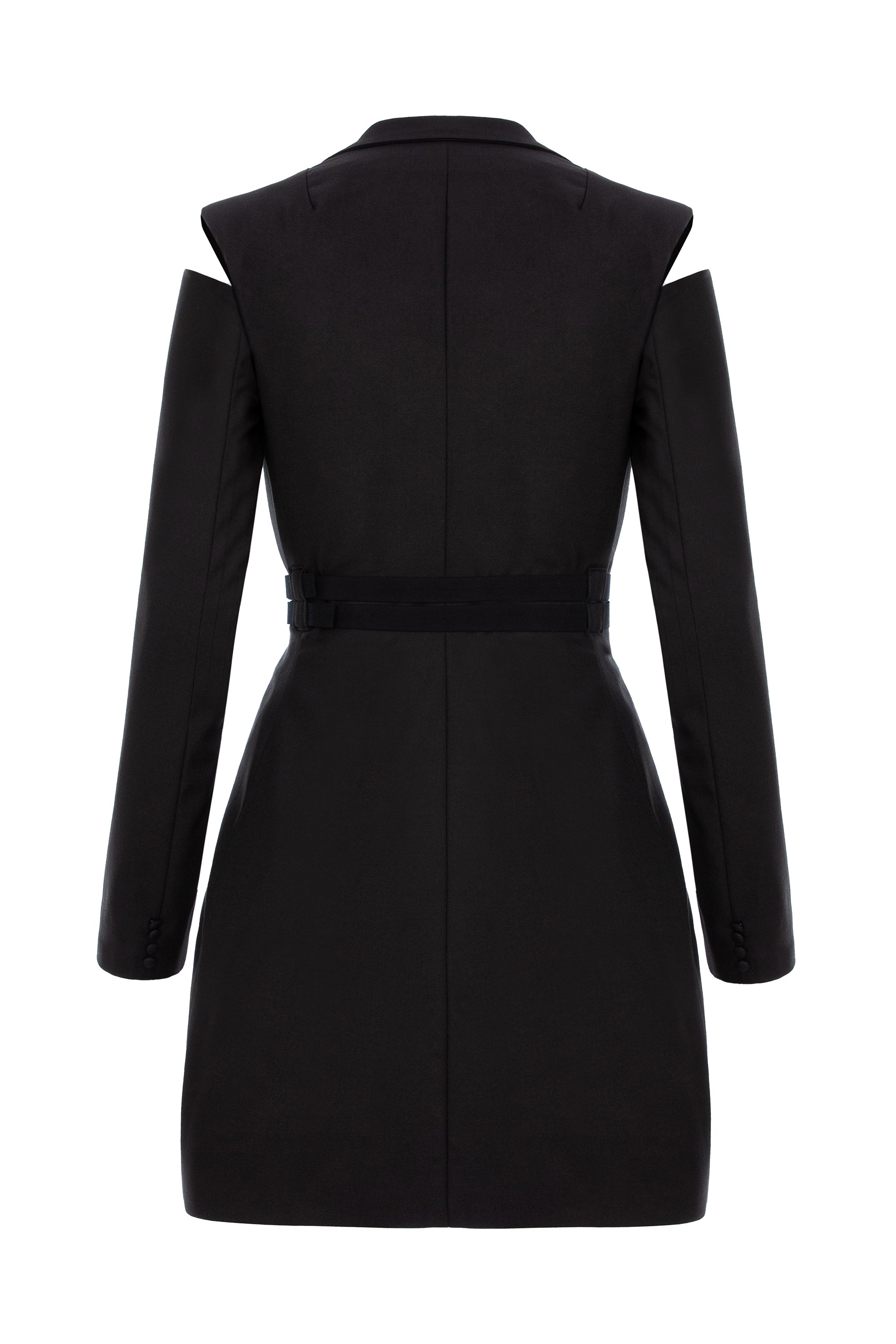 Cut-out Blazer Dress With Double Belt - Black