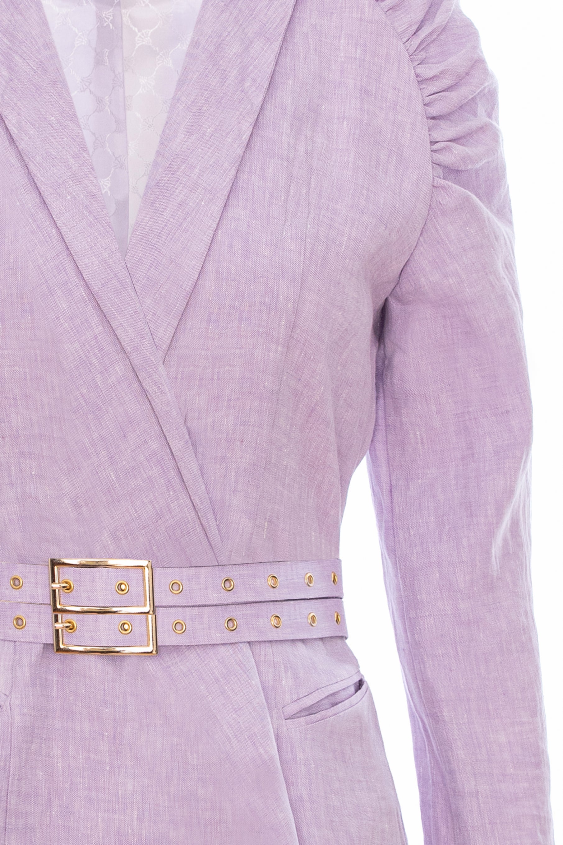 Gathered Raglan Sleeve Linen Blazer Dress With Double Belt - Lilac