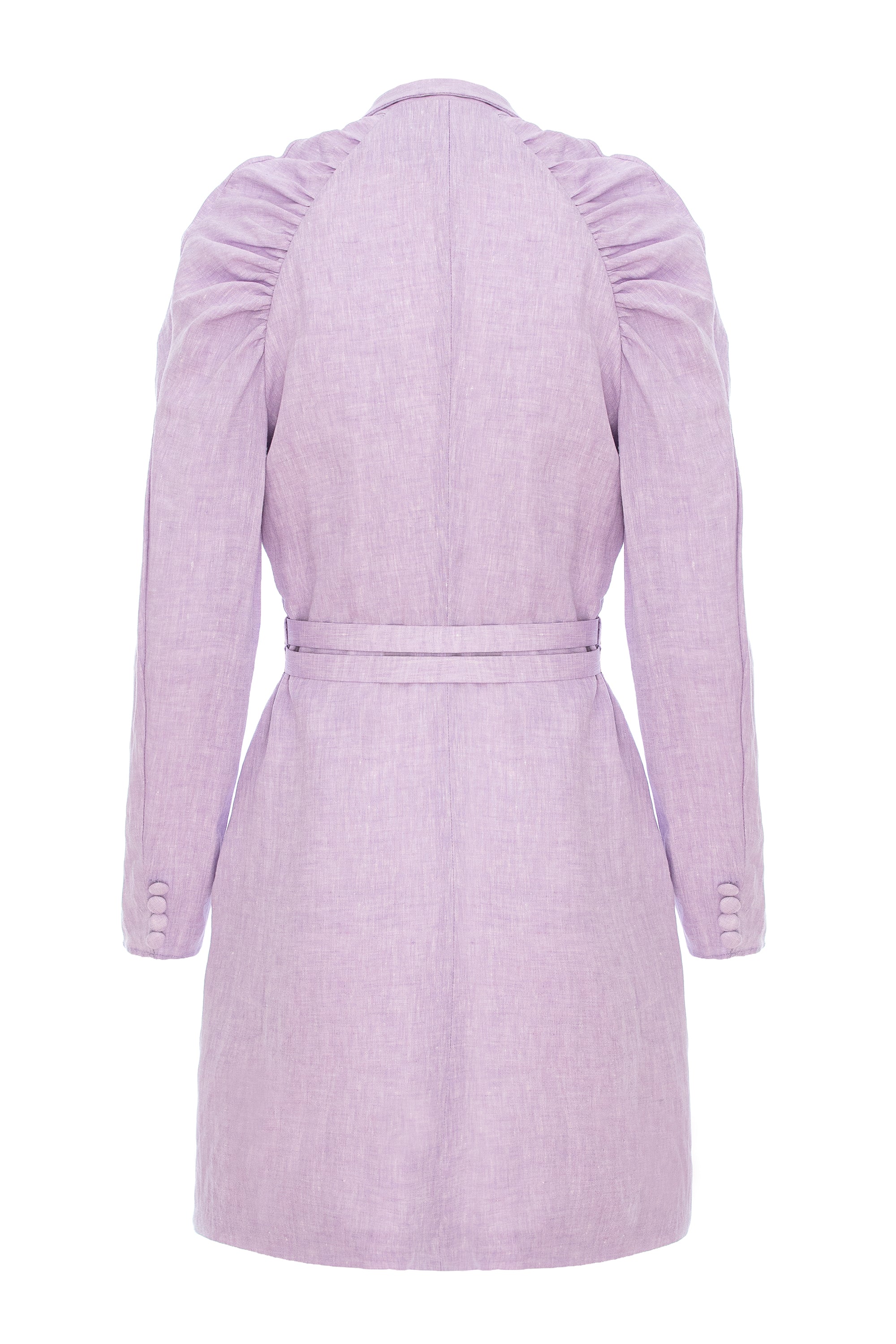 Gathered Raglan Sleeve Linen Blazer Dress With Double Belt - Lilac