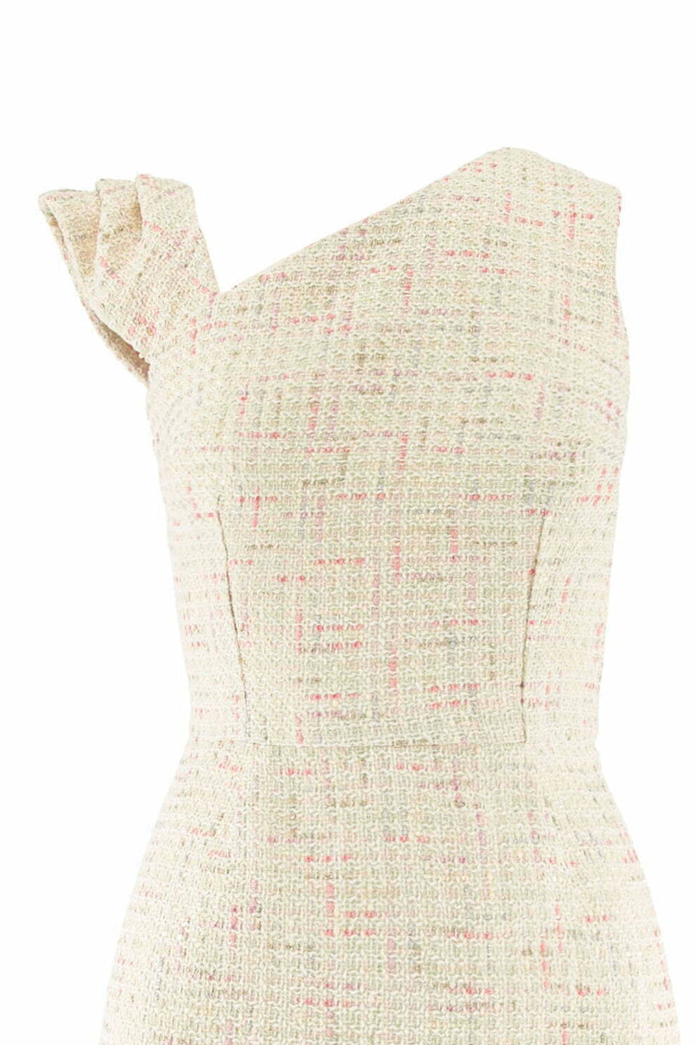 Asymmetric Neckline Boucle Mini Dress