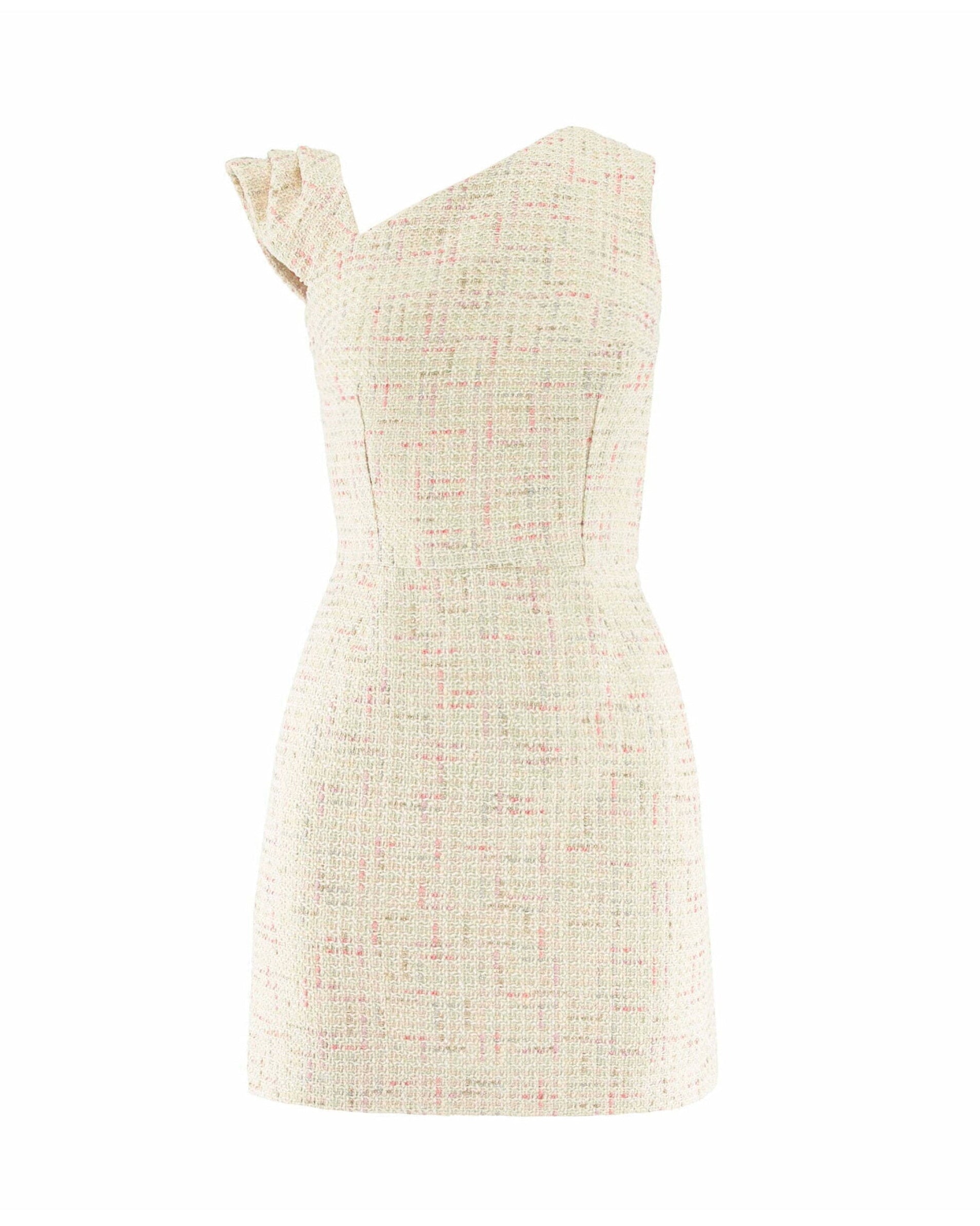 Asymmetric Neckline Boucle Mini Dress