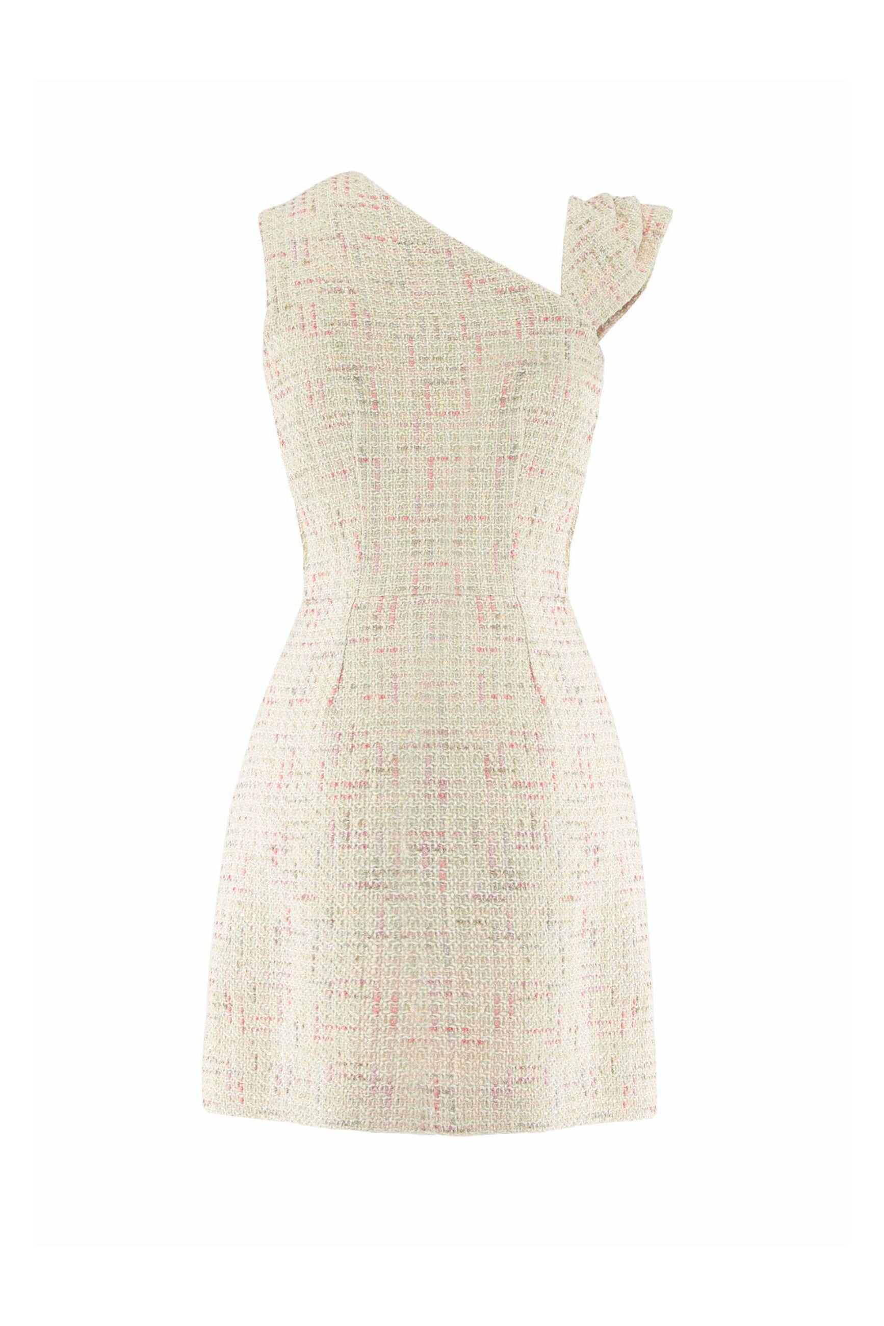 Asymmetric Neckline Boucle Mini Dress