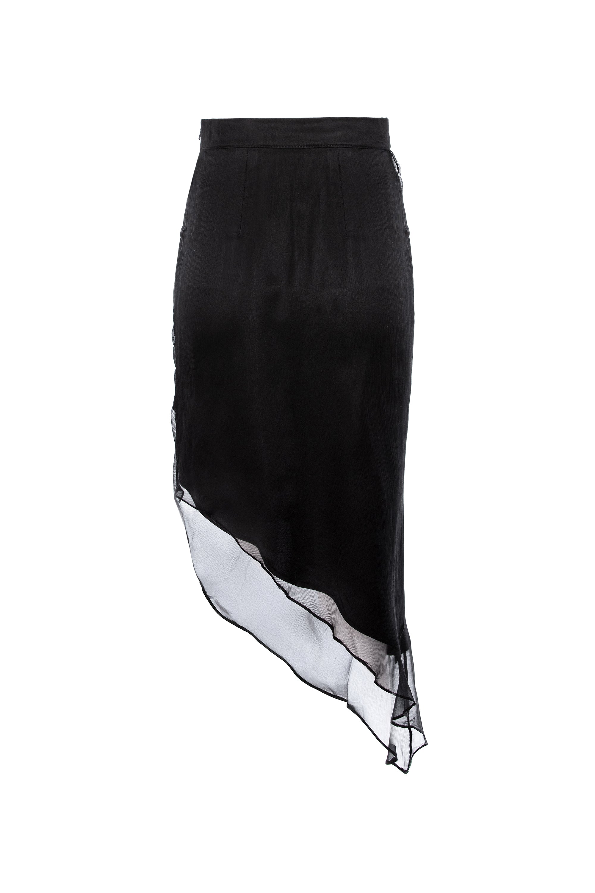 Asymmetric Gathered Silk Midi Skirt