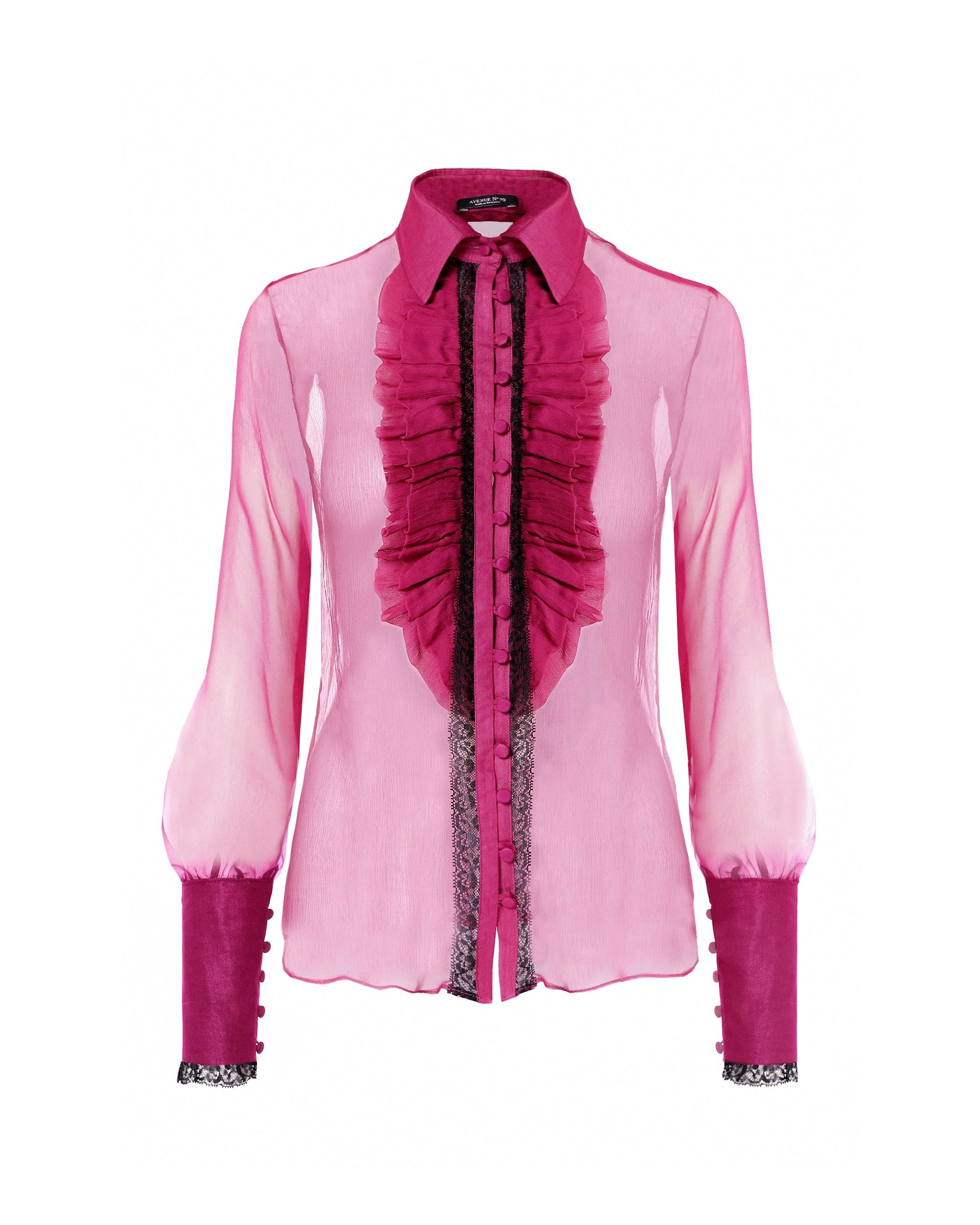 Silk Ruffle Buttoned Down Shirt - Fuchsia