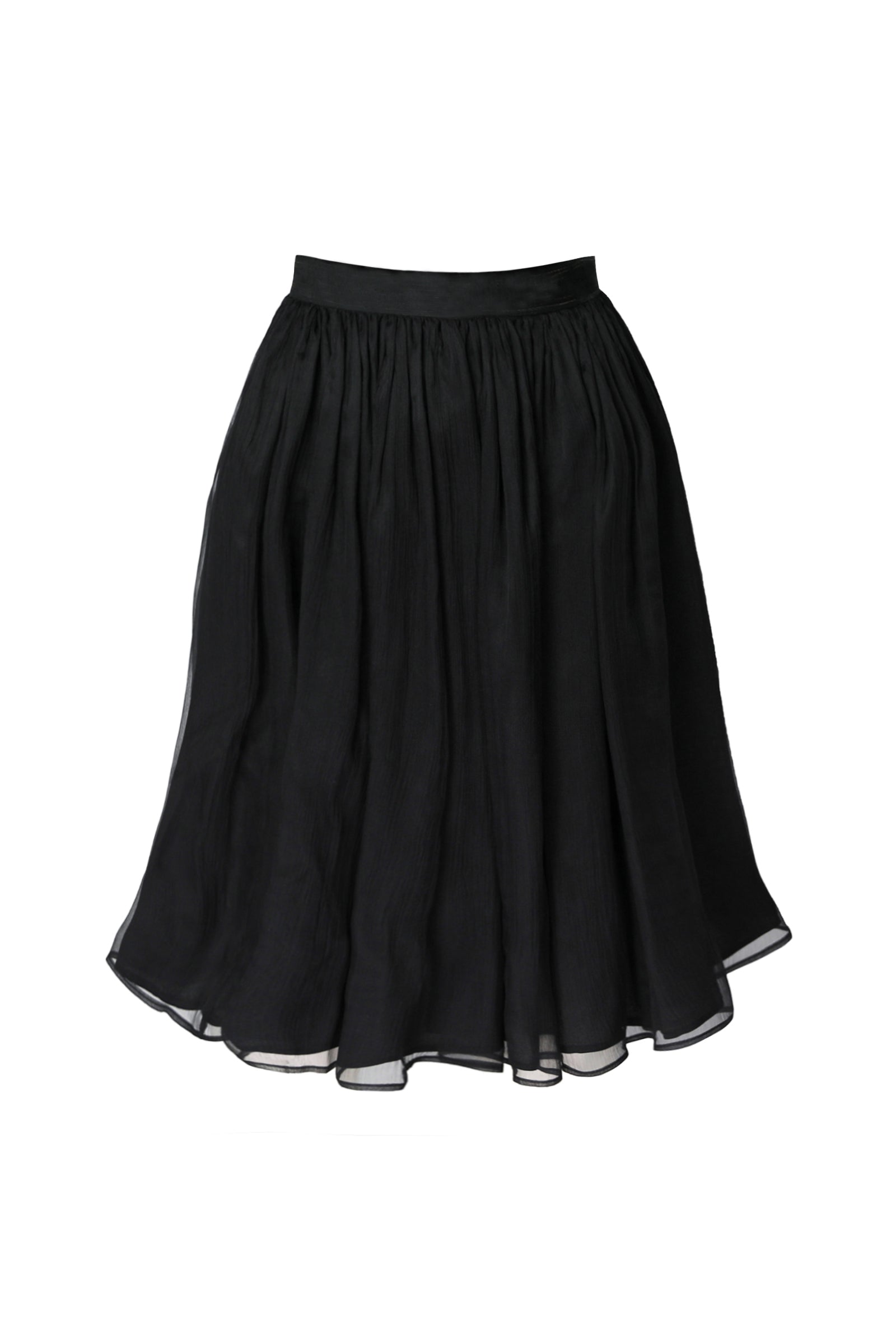 Gathered Silk Midi Skirt - Black