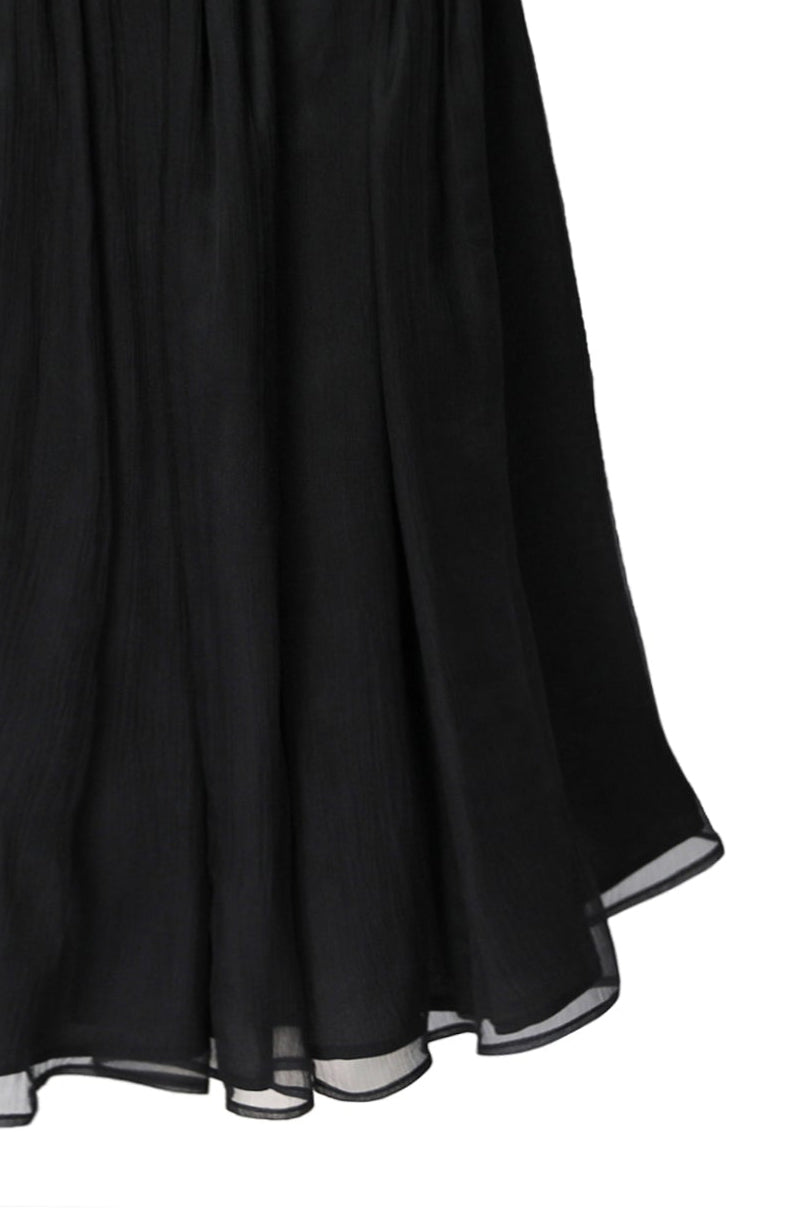 Gathered Silk Midi Skirt - Black