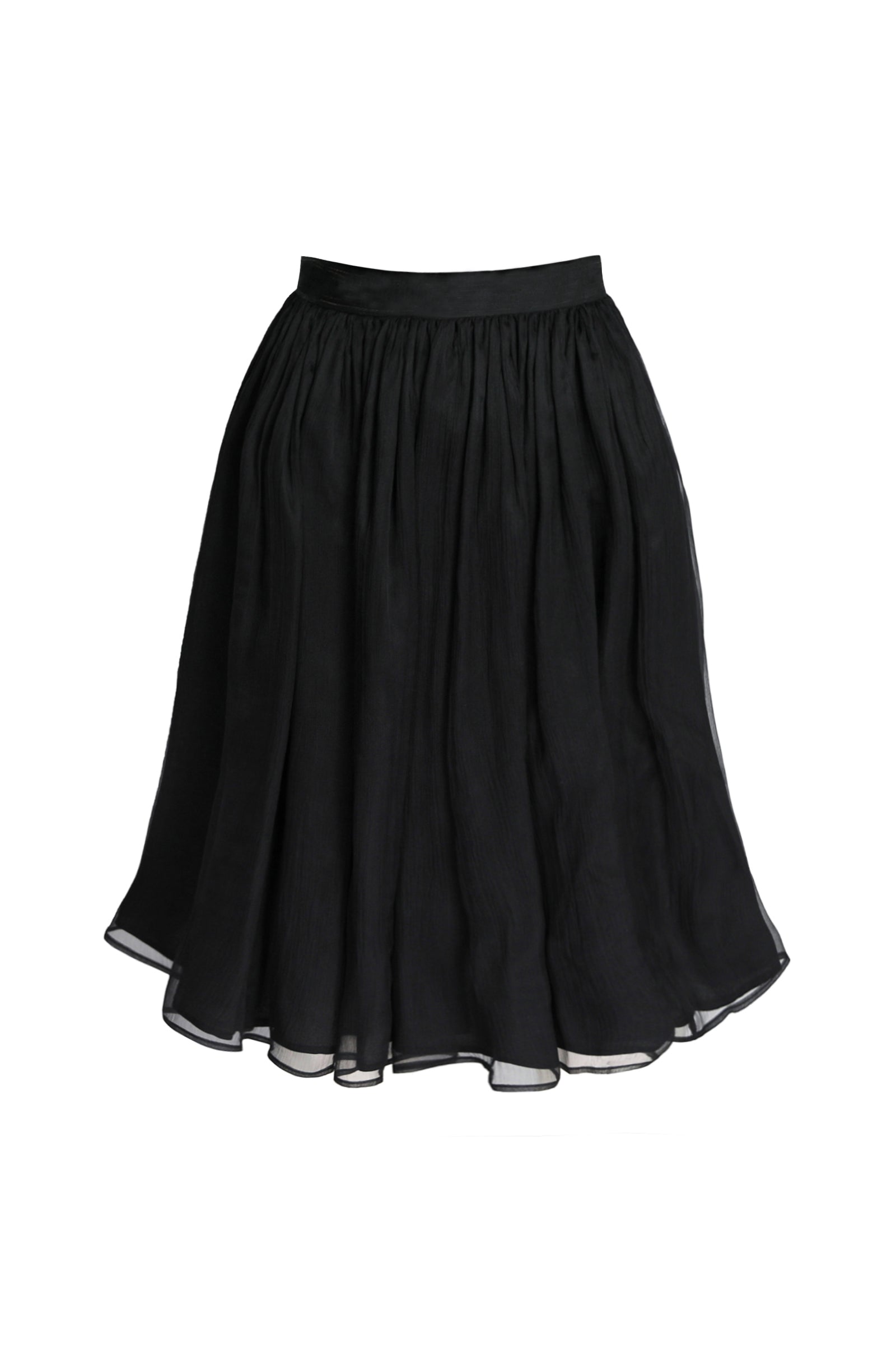 Gathered Silk Midi Skirt - Black