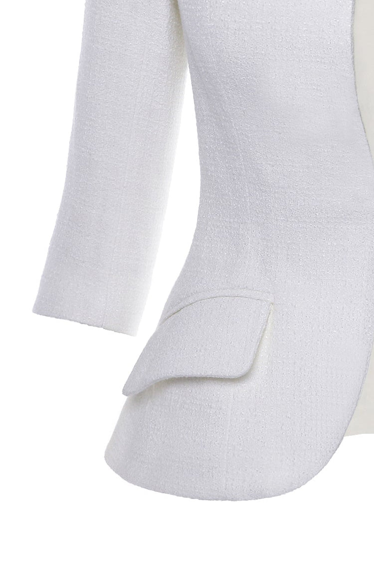 Structured Boucle Blazer - White