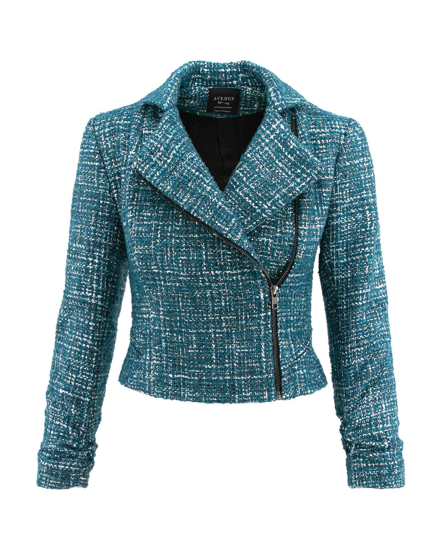 Double Breasted Cropped Jacket With Zipper – Turquoise