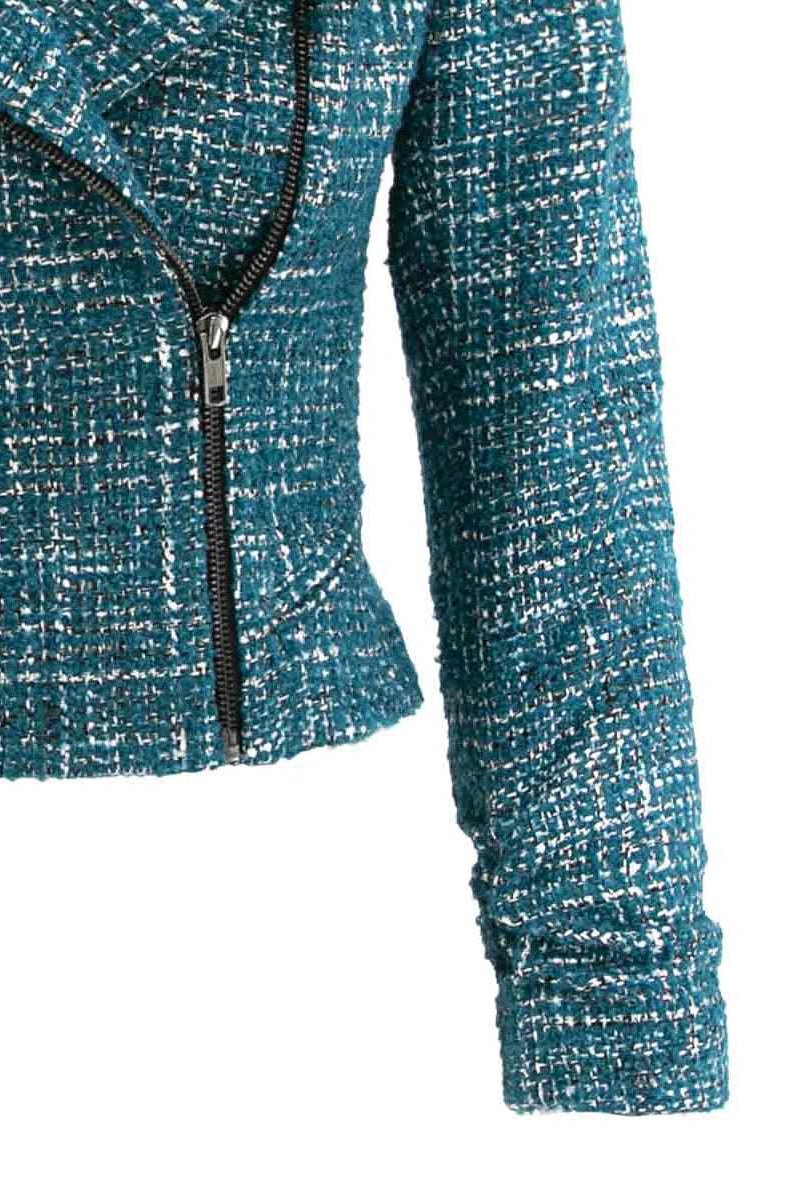 Double Breasted Cropped Jacket With Zipper – Turquoise