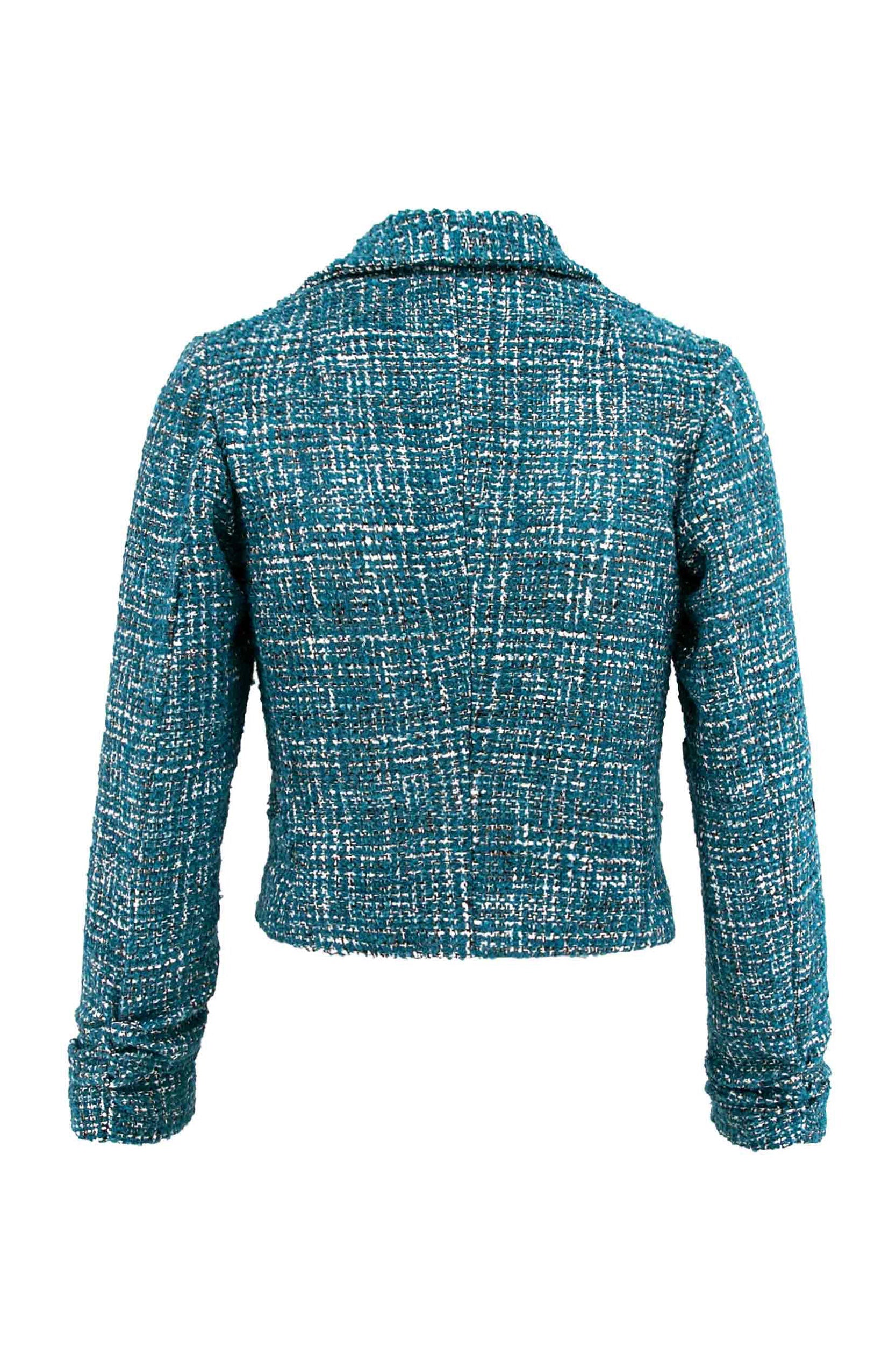 Double Breasted Cropped Jacket With Zipper – Turquoise