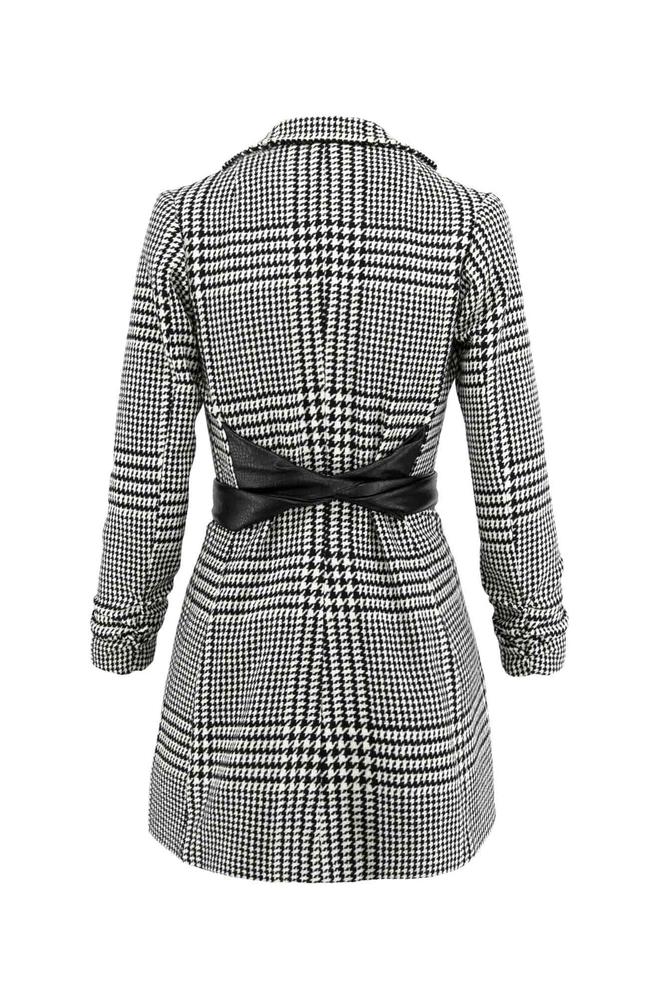 Houndstooth Wool Blazer Dress With Contrast Belt