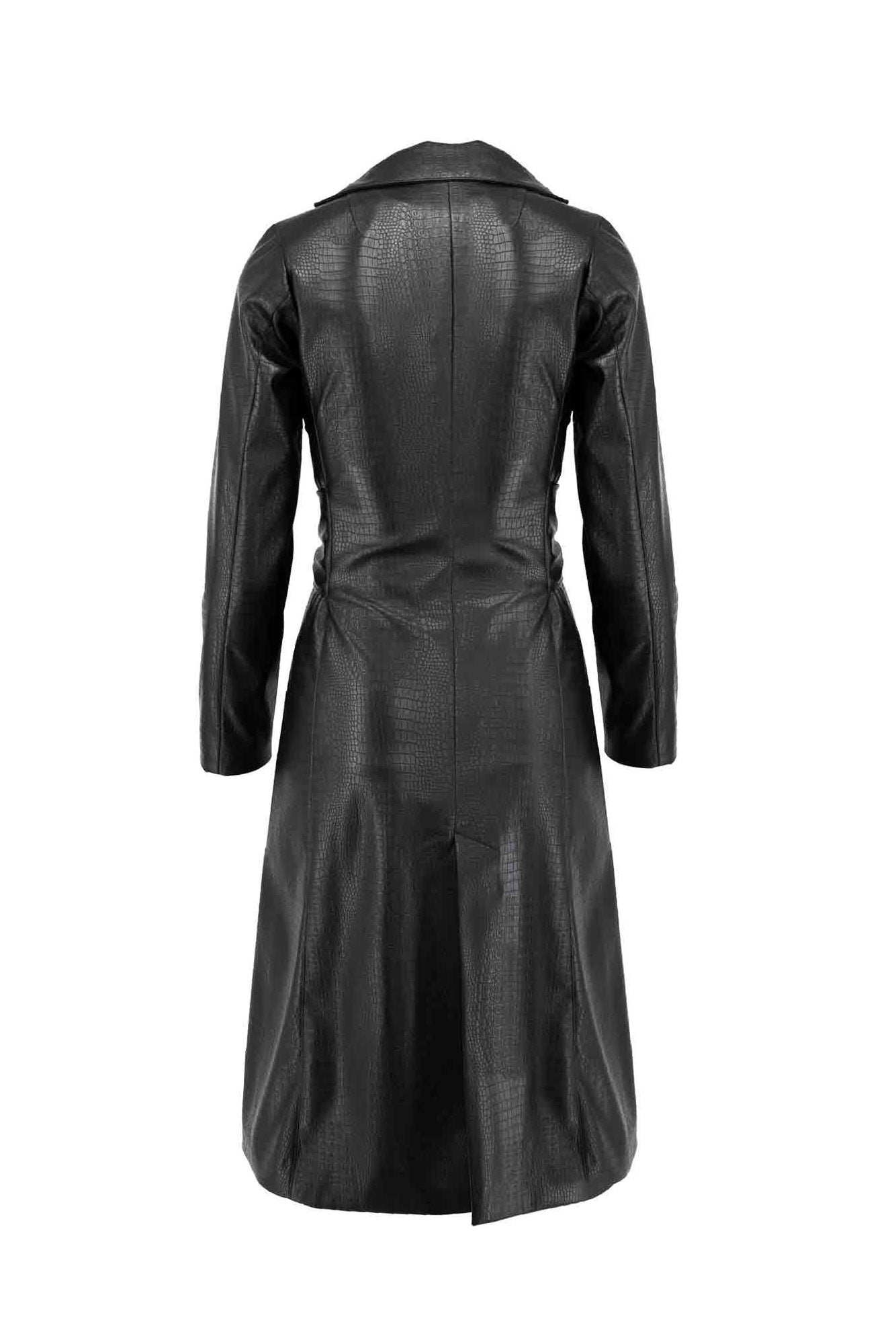 Eco Leather Midi Length Coat With Belt