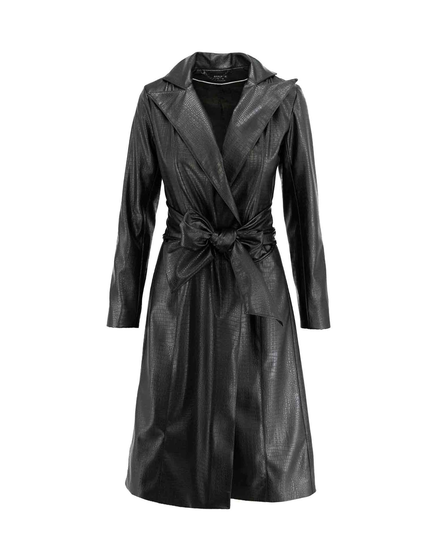 Eco Leather Midi Length Coat With Belt