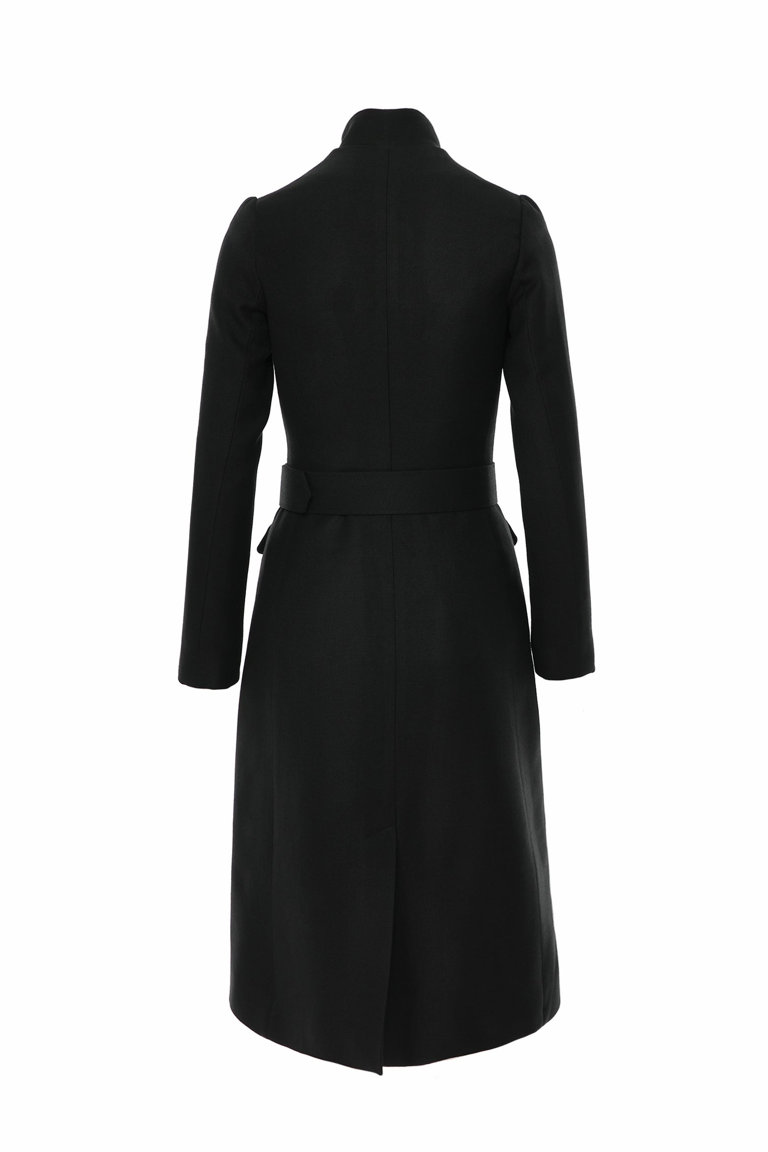 Midi Length Wool Coat With Belt - Black