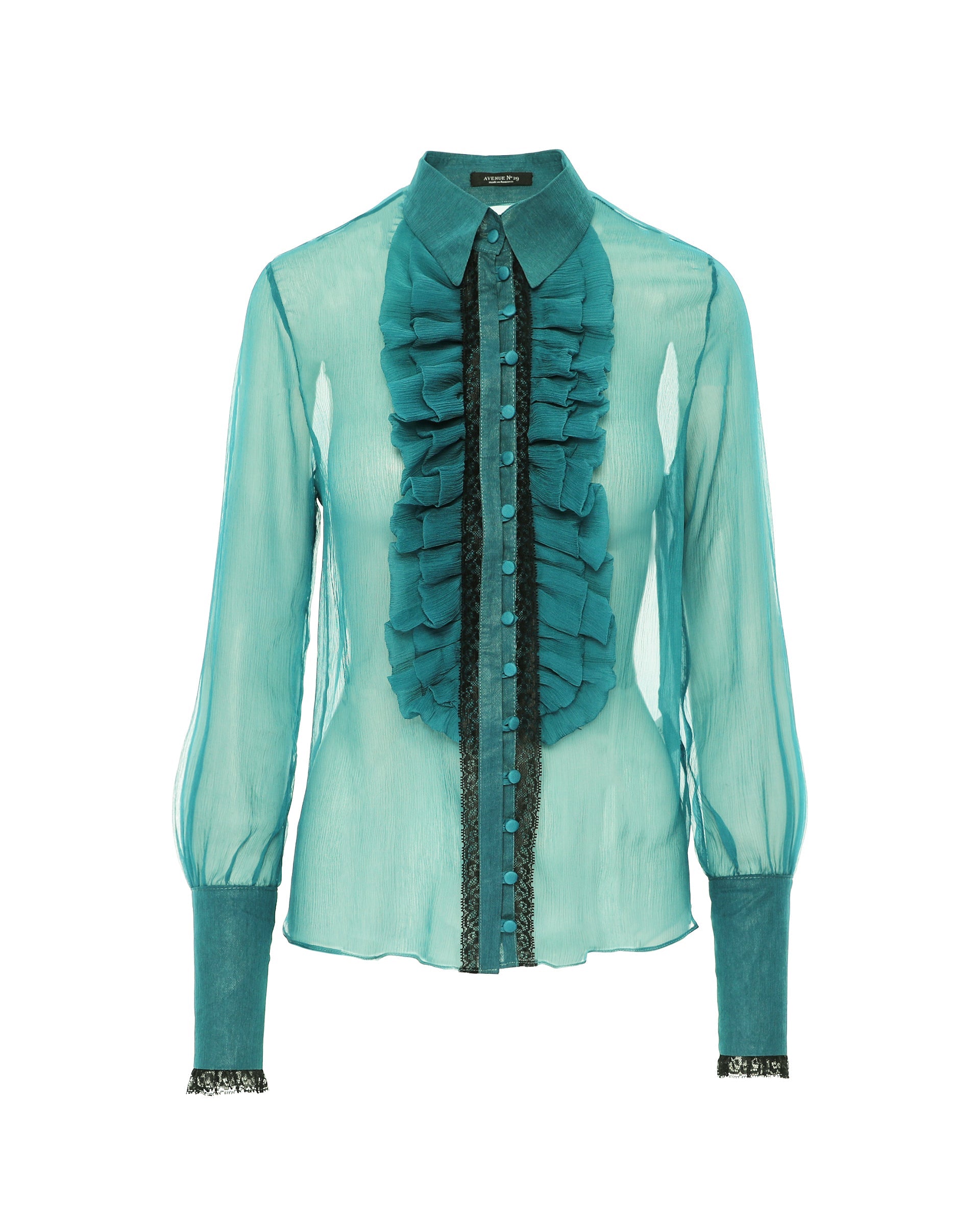 Silk Ruffle Buttoned Down Shirt - Turquoise