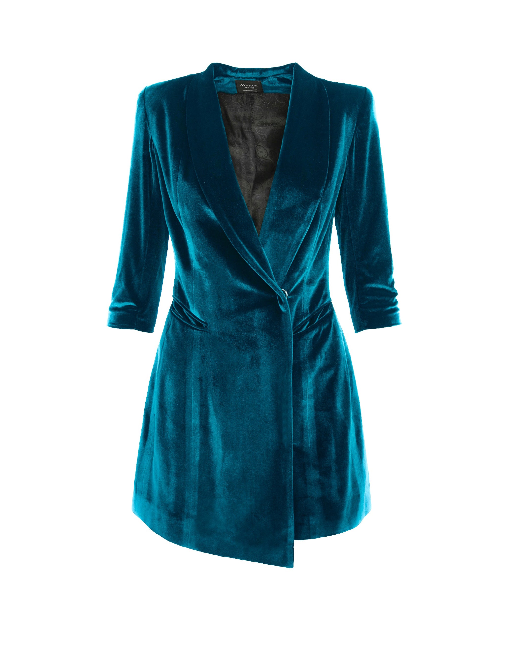 Asymmetric Velvet Blazer Dress - Turquoise