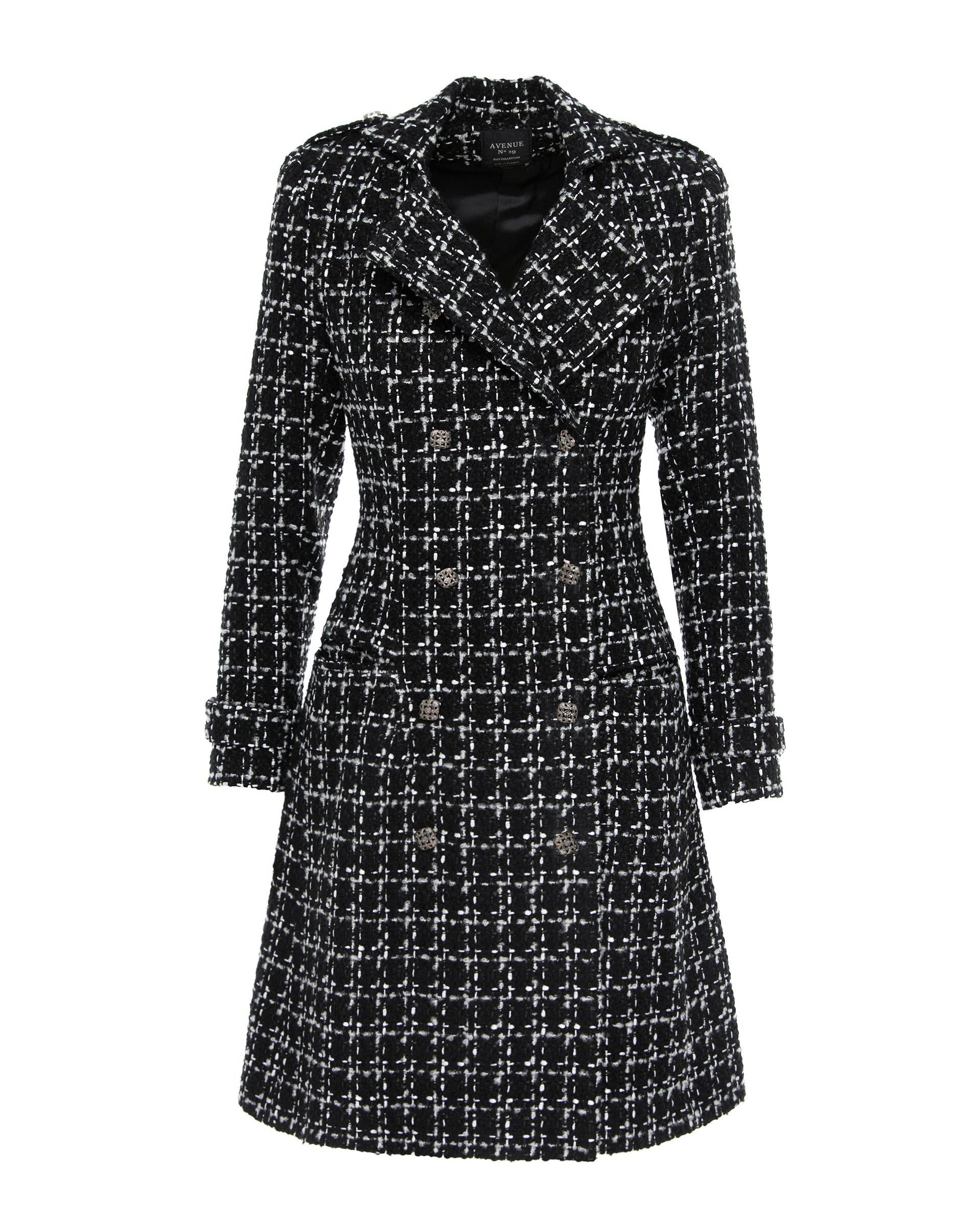 Double Breasted Military Coat With Contrast Buttons – Black & White