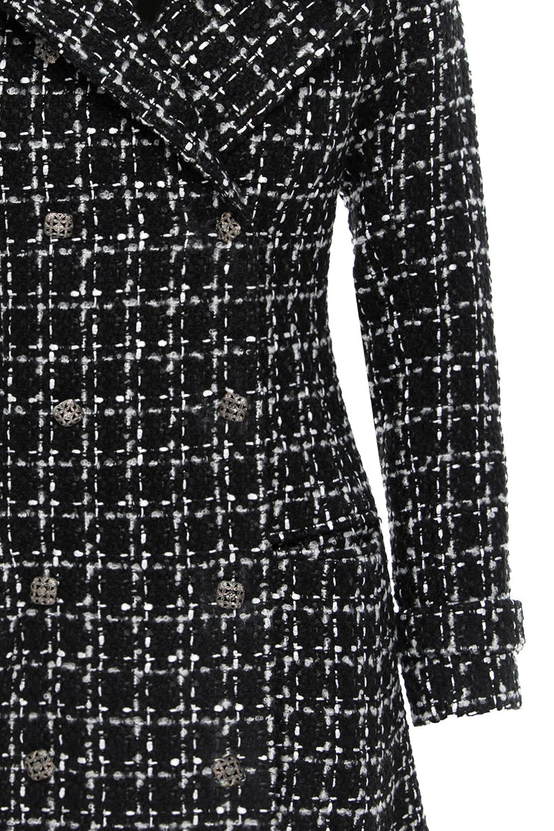 Double Breasted Military Coat With Contrast Buttons – Black & White