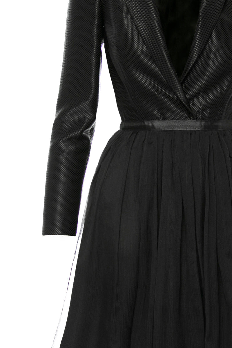 Gathered Silk V-Neck Lapel Dress