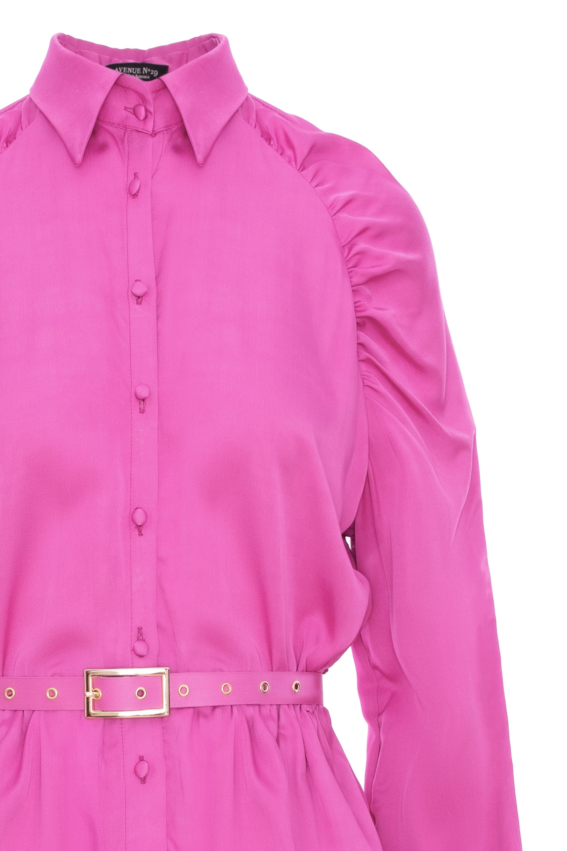 Gathered Raglan Sleeve Viscose Midi Shirt Dress With Belt - Pink
