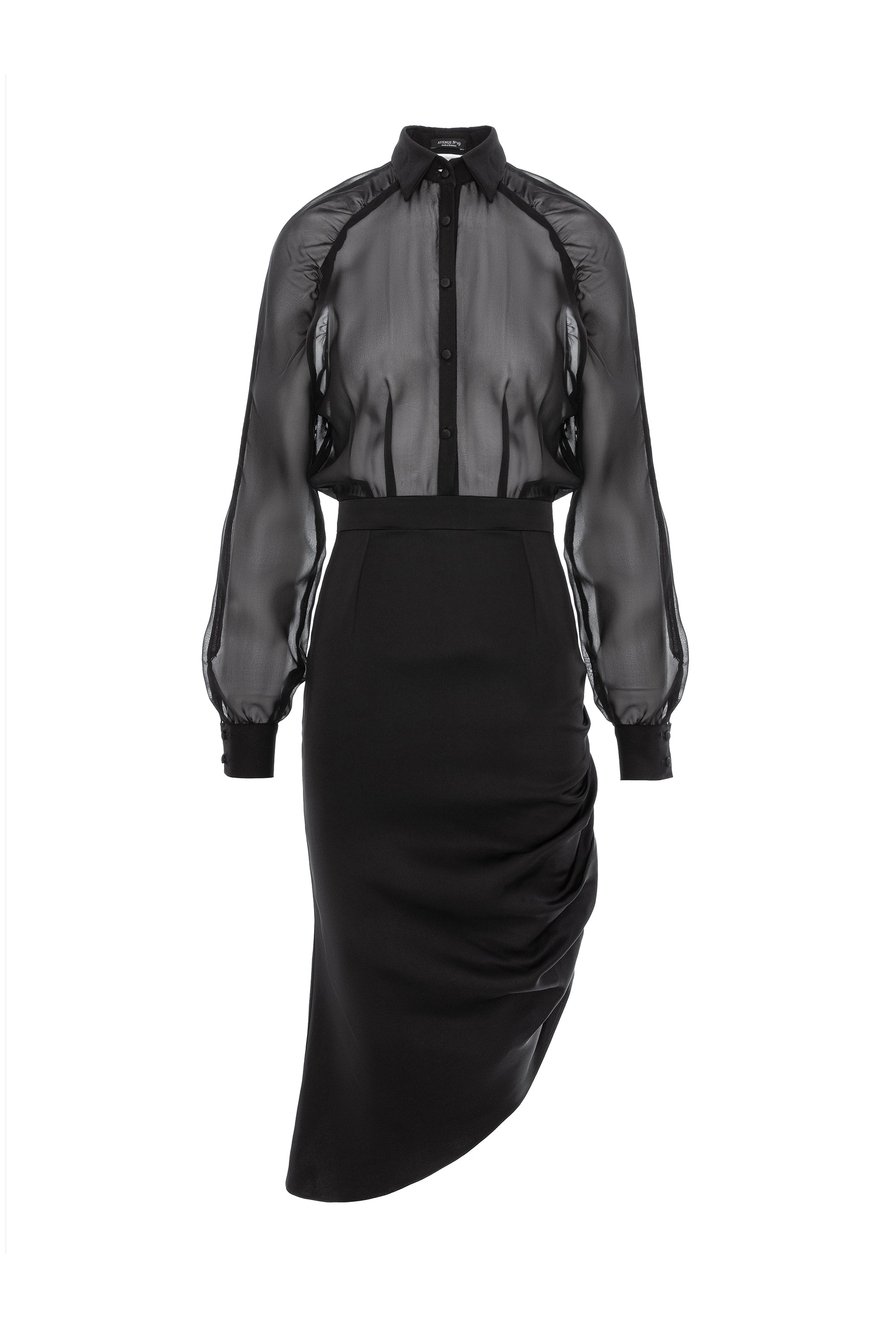 Raglan Sleeve Shirt Dress With Side Gathering - Viscose&Silk