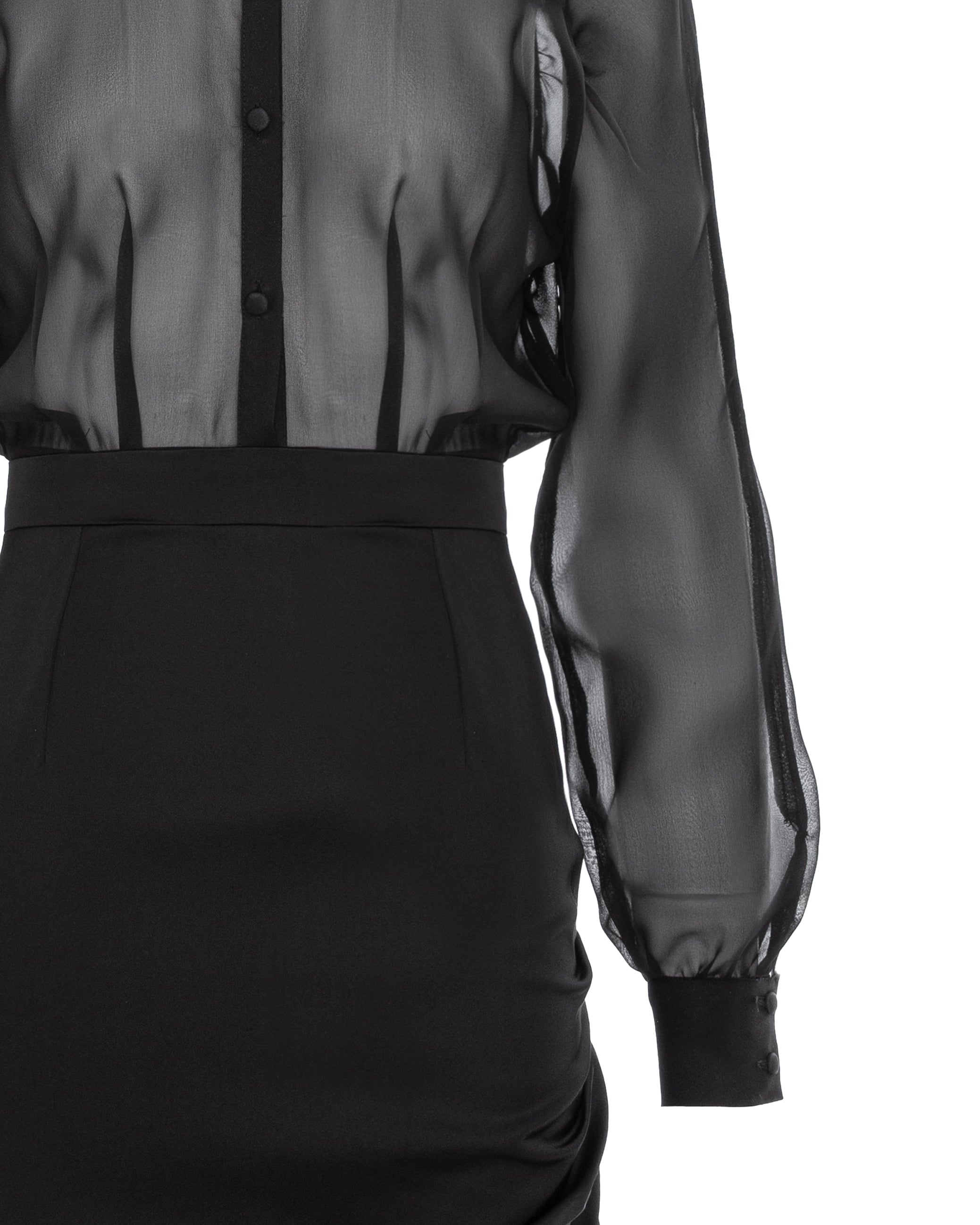Raglan Sleeve Shirt Dress With Side Gathering - Viscose&Silk