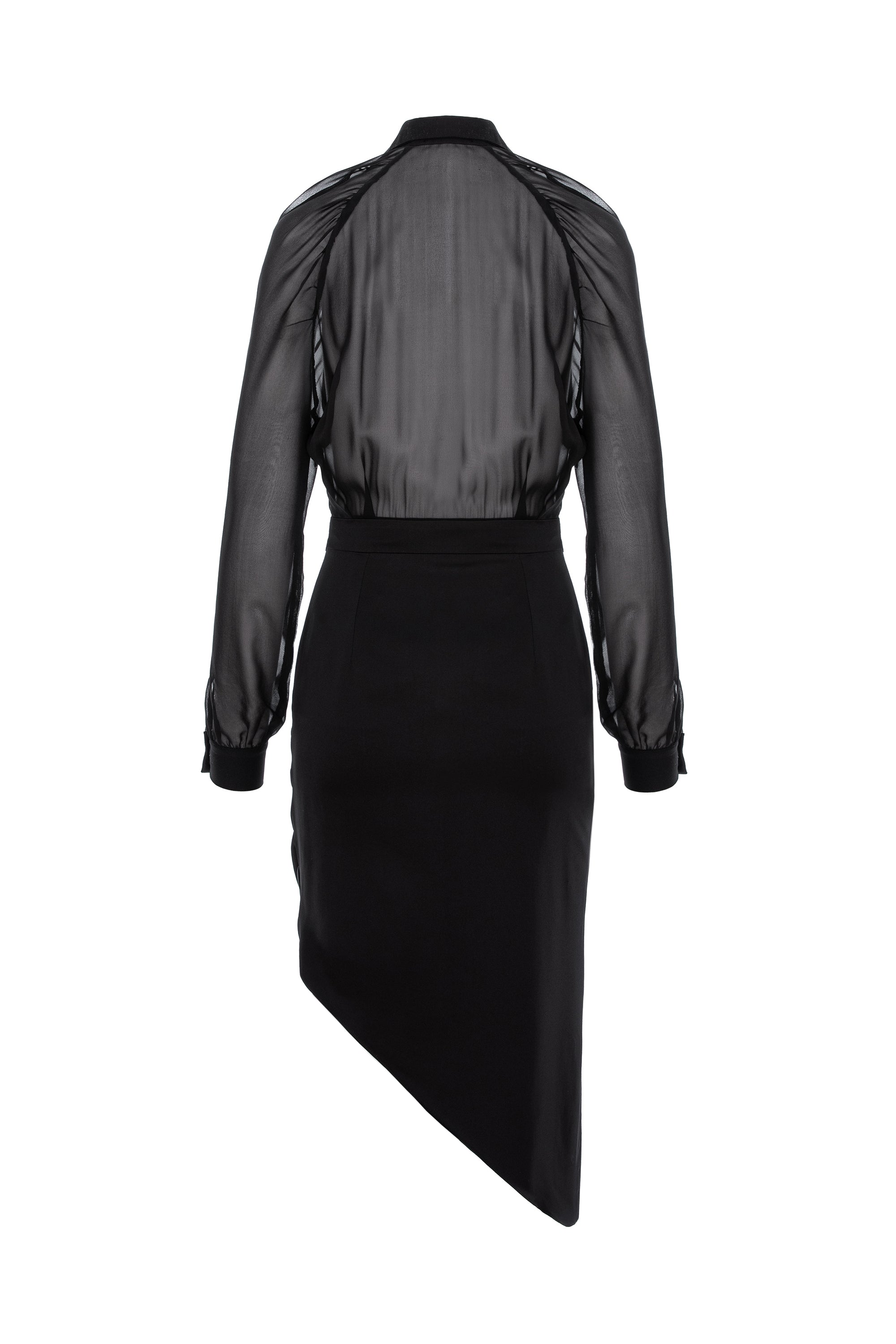 Raglan Sleeve Shirt Dress With Side Gathering - Viscose&Silk