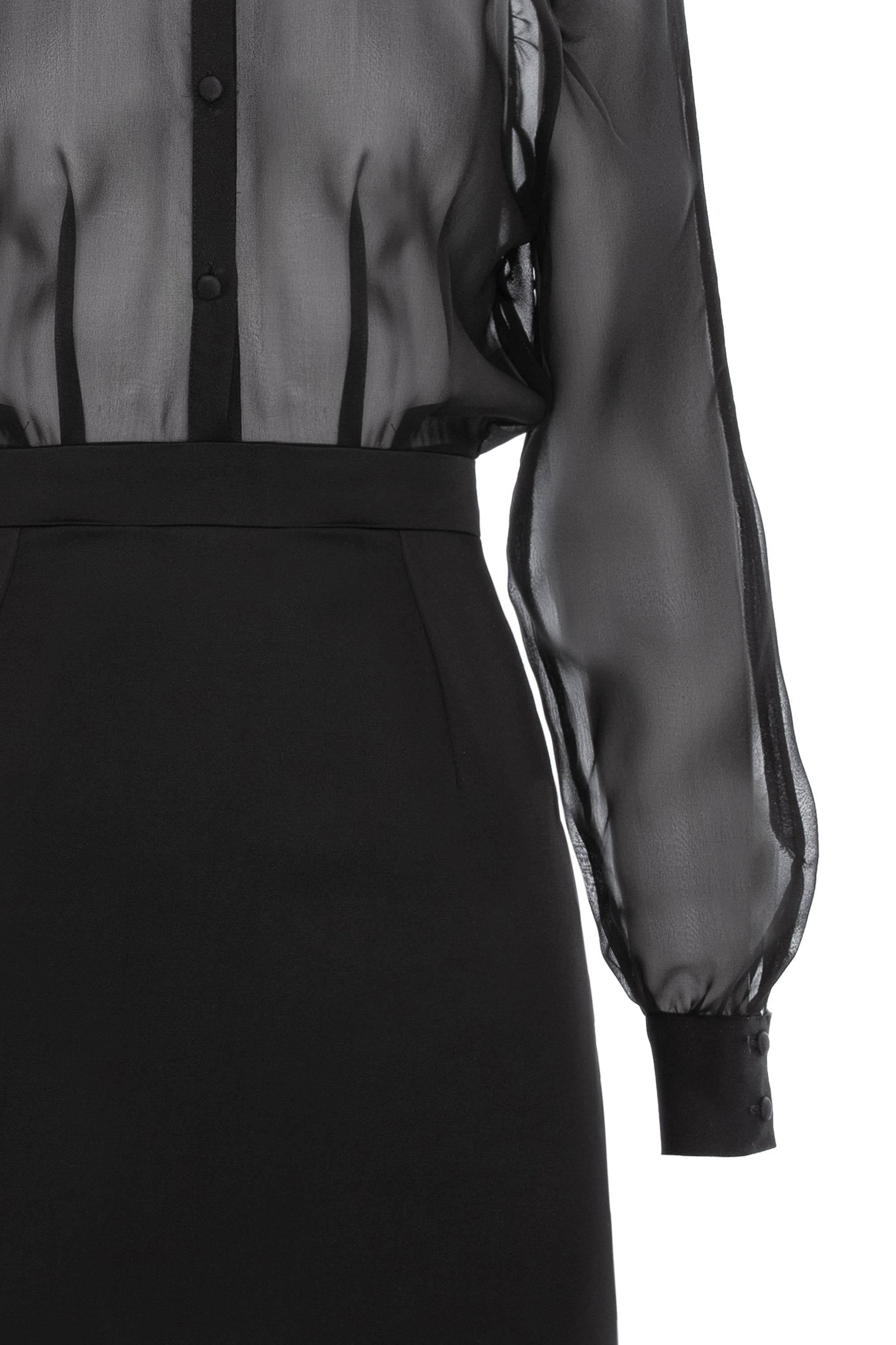Gathered Raglan Sleeve Viscose&Silk Mini Shirt Dress - Black