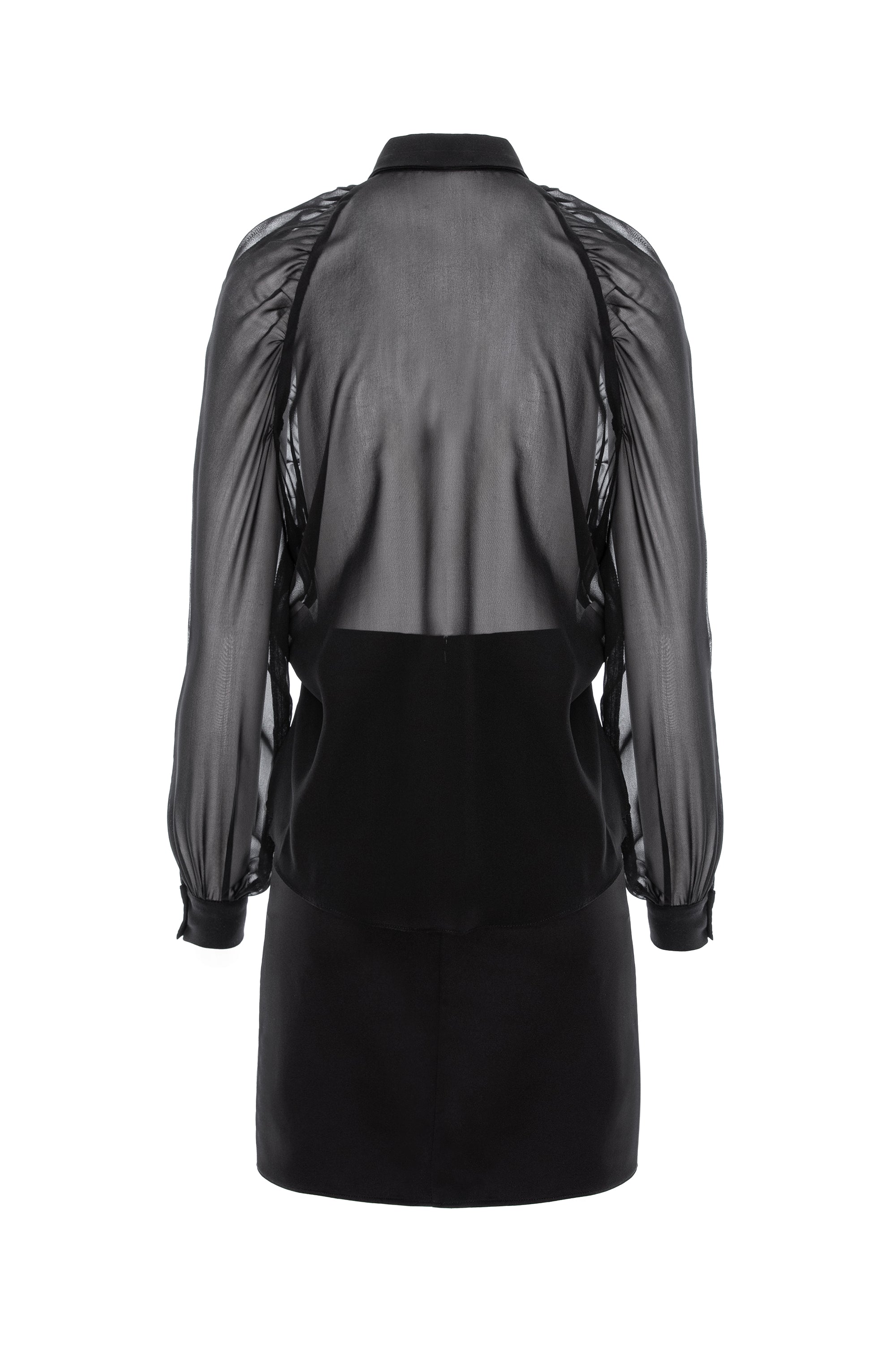 Gathered Raglan Sleeve Viscose&Silk Mini Shirt Dress - Black