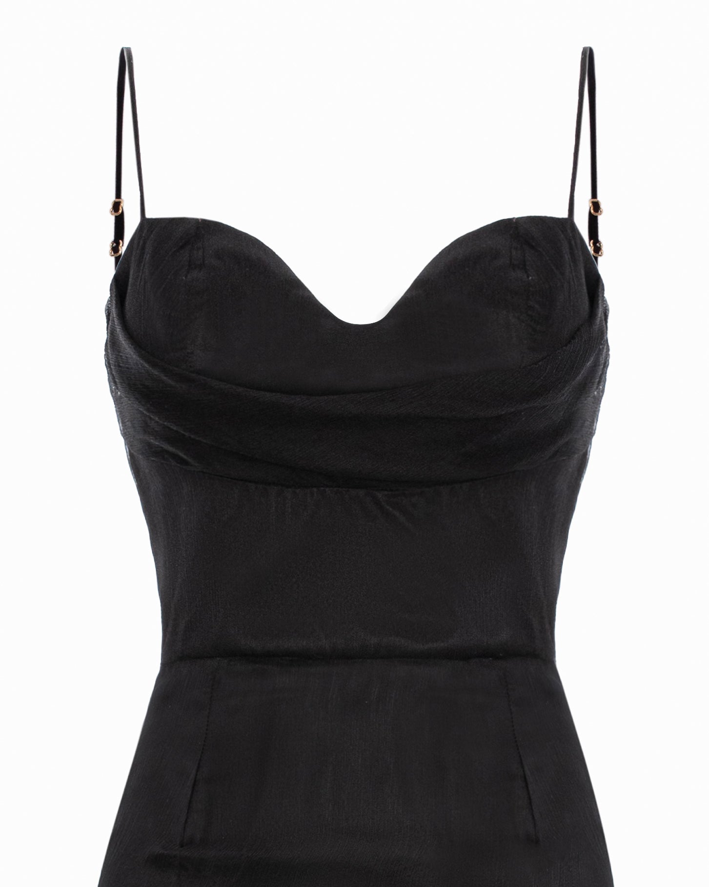 Asymmetric Silk Midi Dress With Straps And Side Gathering - Black