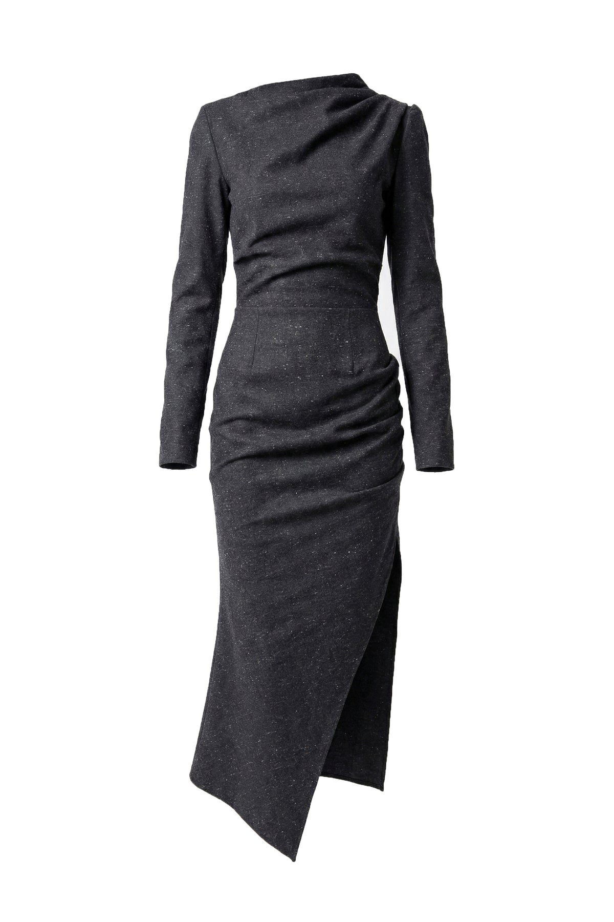Long Sleeve Asymmetric Midi Dress - Dark Grey