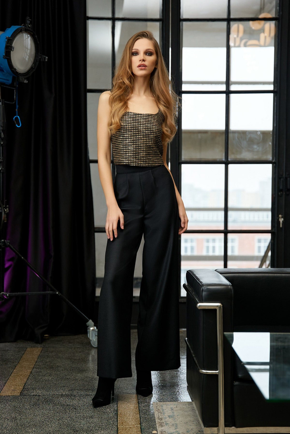 Wool Wide Leg Trousers - Black