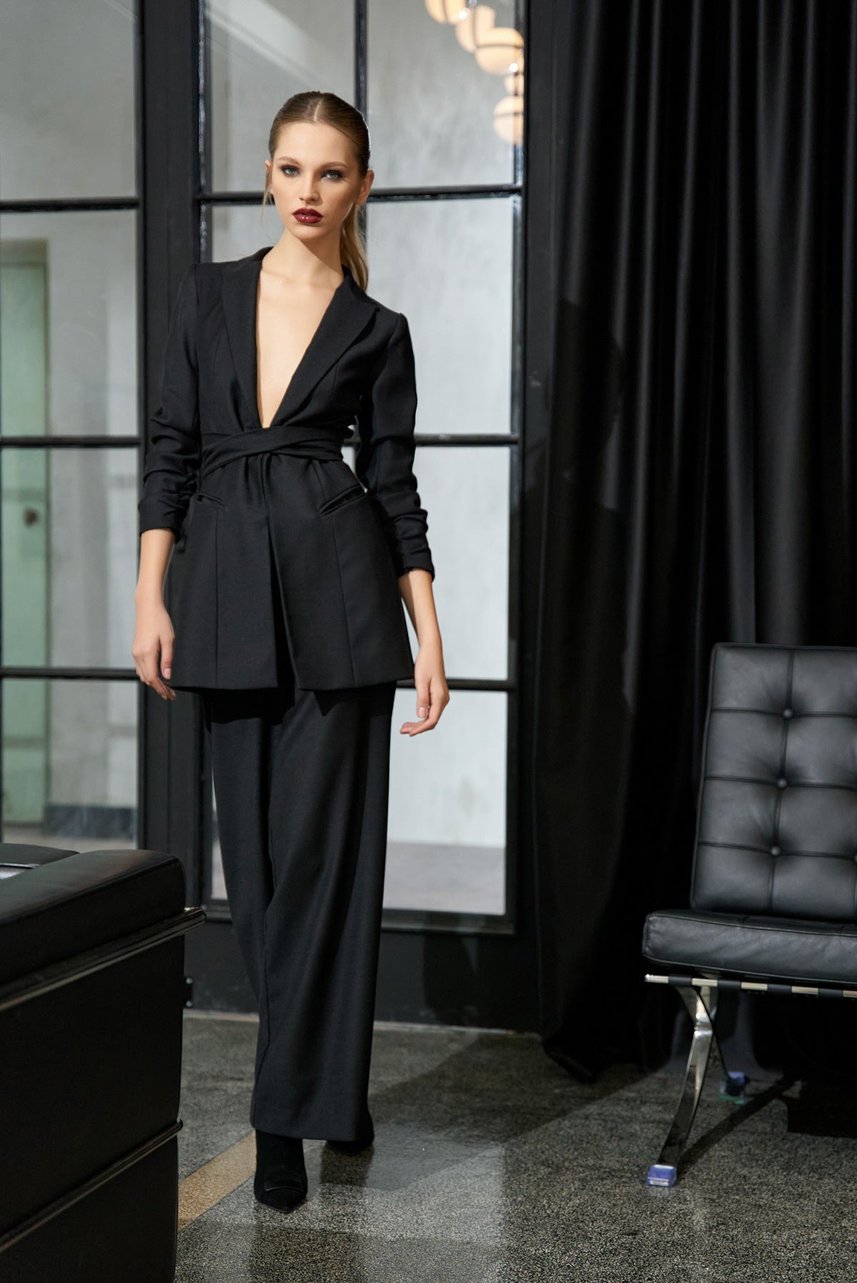 Single Breasted Wool Blazer With In Seam Belt
