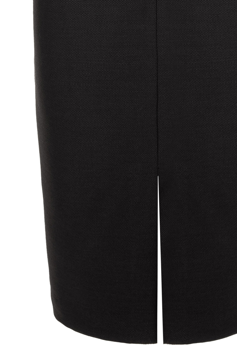 Wool Midi Skirt With Front Slit - Black