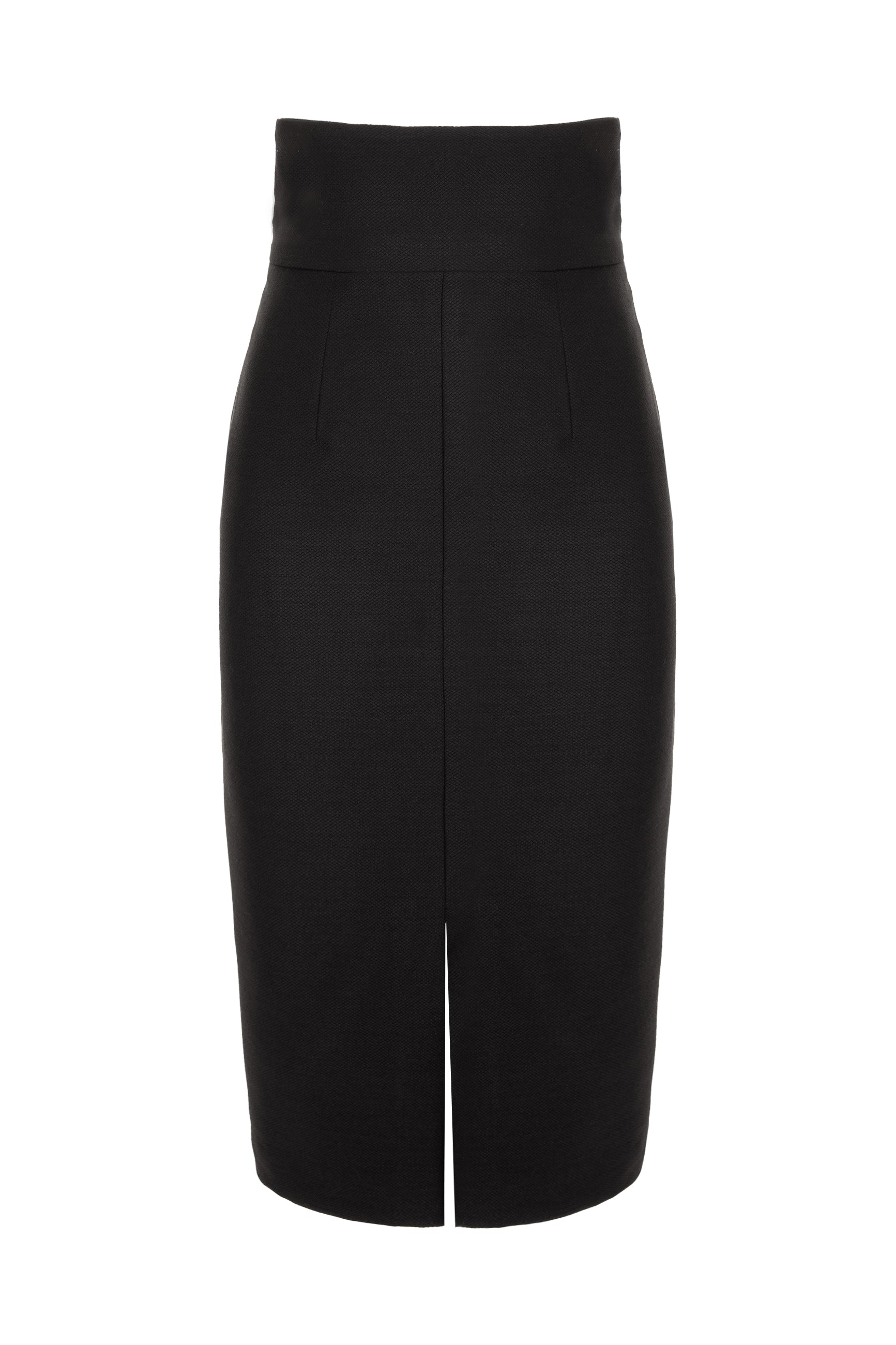 Wool Midi Skirt With Front Slit - Black