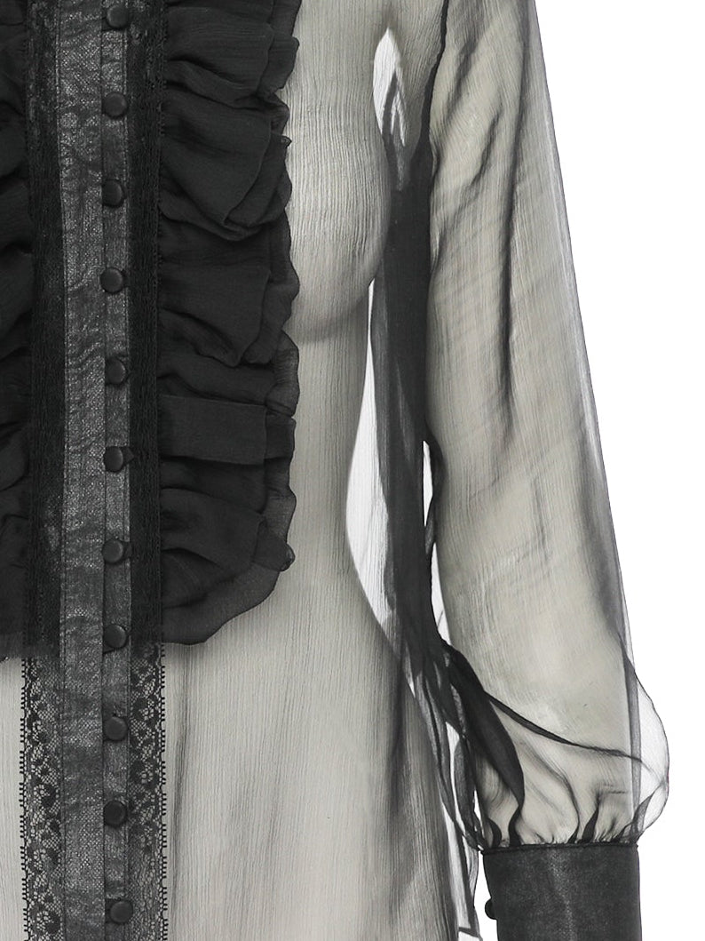 Silk Ruffle Buttoned Down Shirt