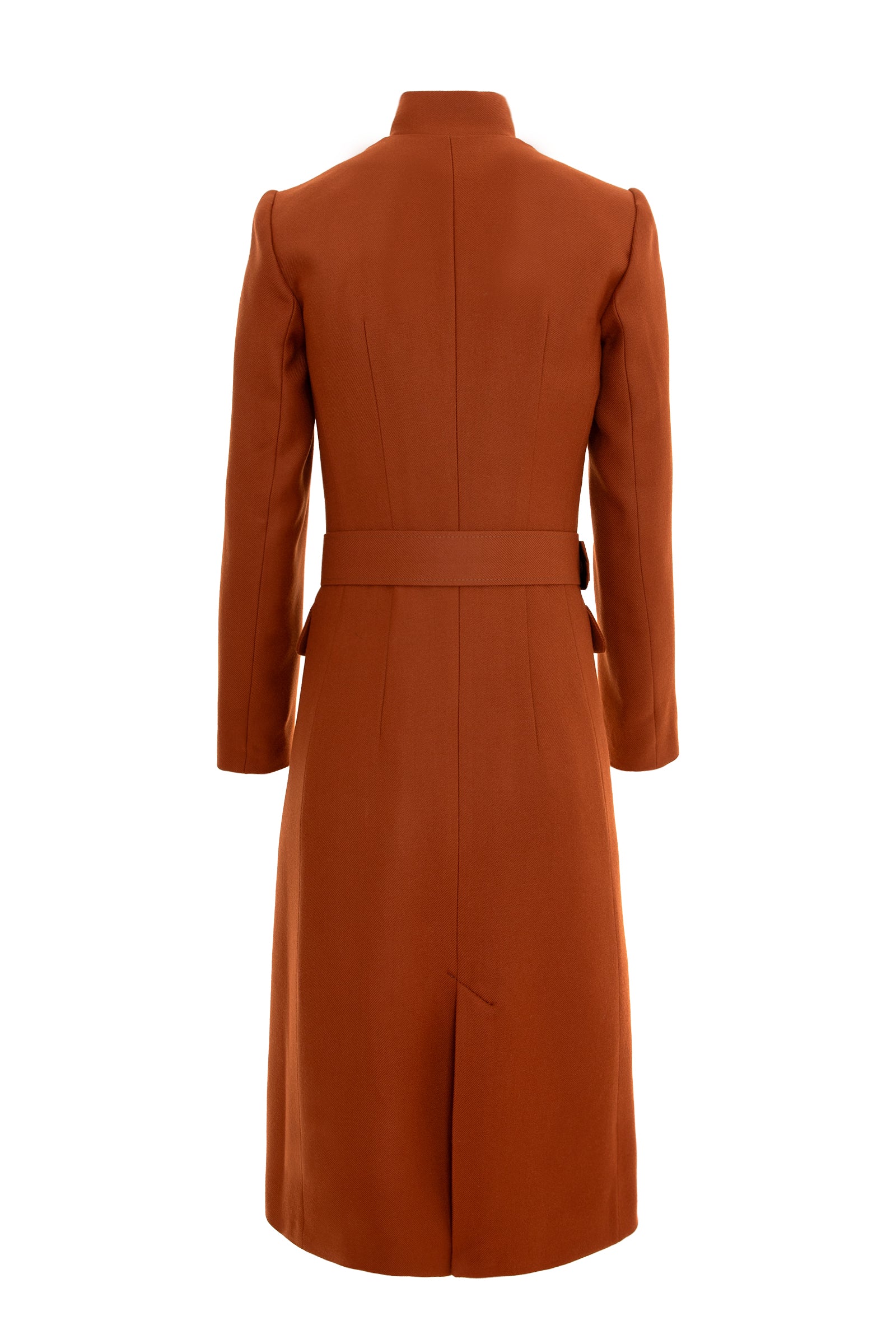 Midi Length Wool Coat With Belt - Brown
