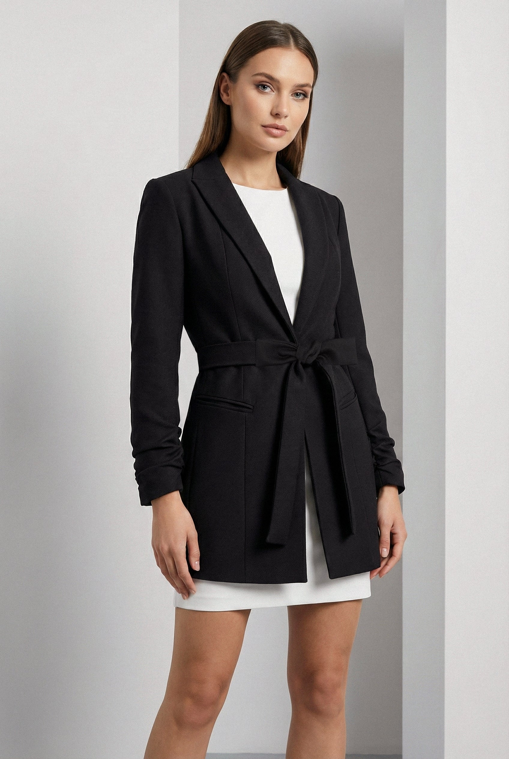 Single Breasted Wool Blazer With In Seam Belt