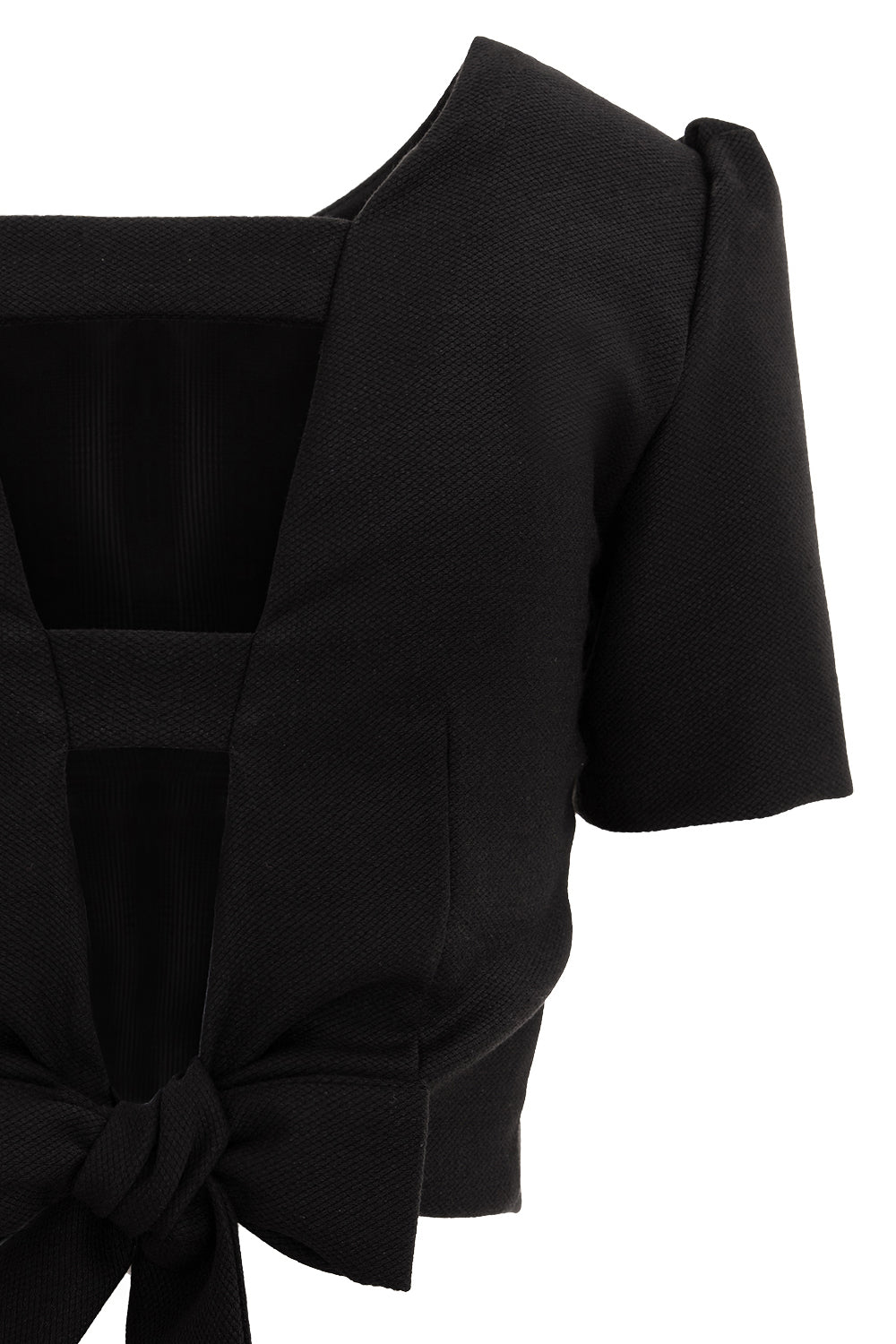 Wool Cropped Blouse With Back V Cut - Black