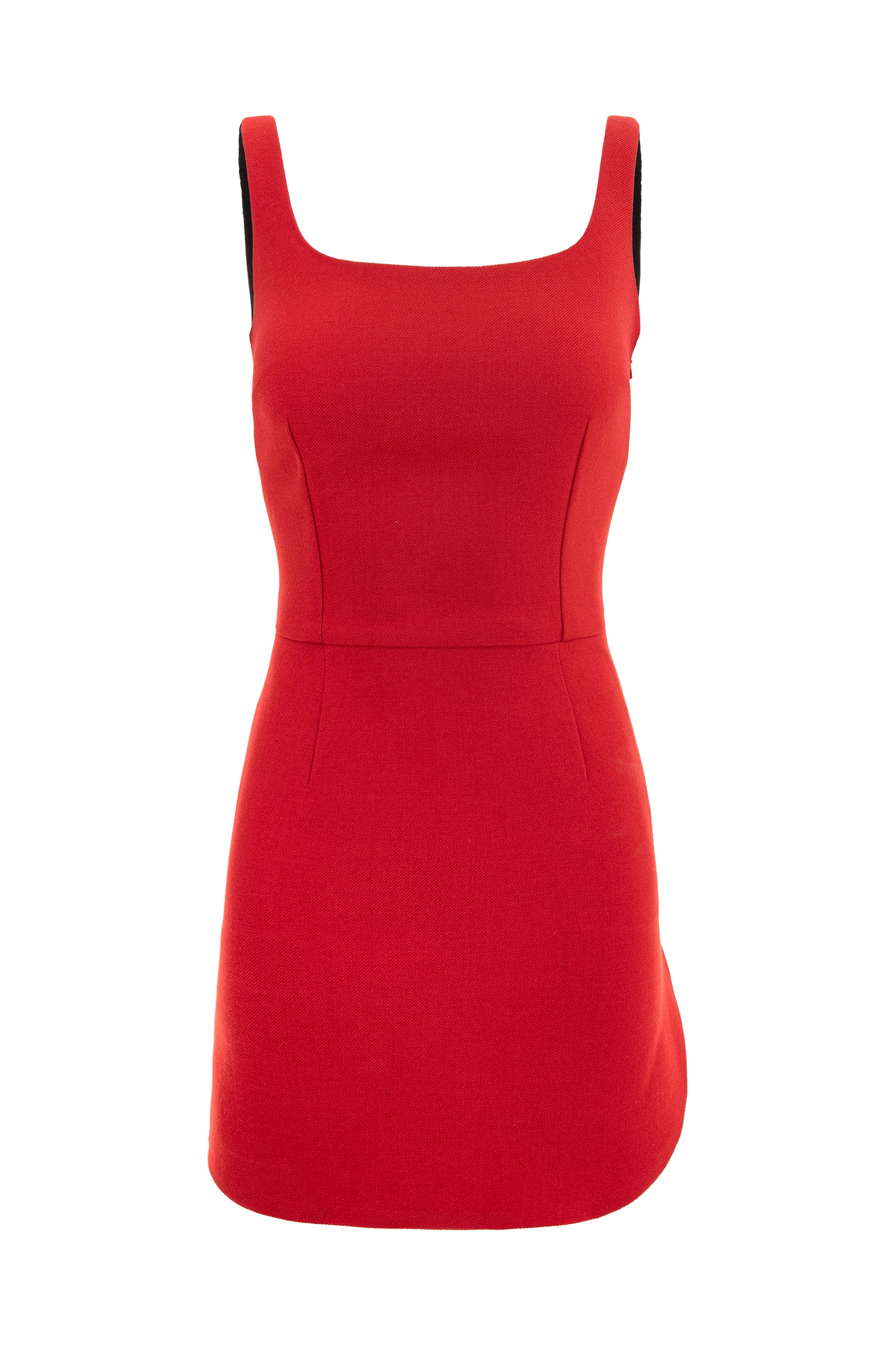 red mini dress slit Norma Kamali Halter Turtle Side Slit Mini Dress in Tiger Red