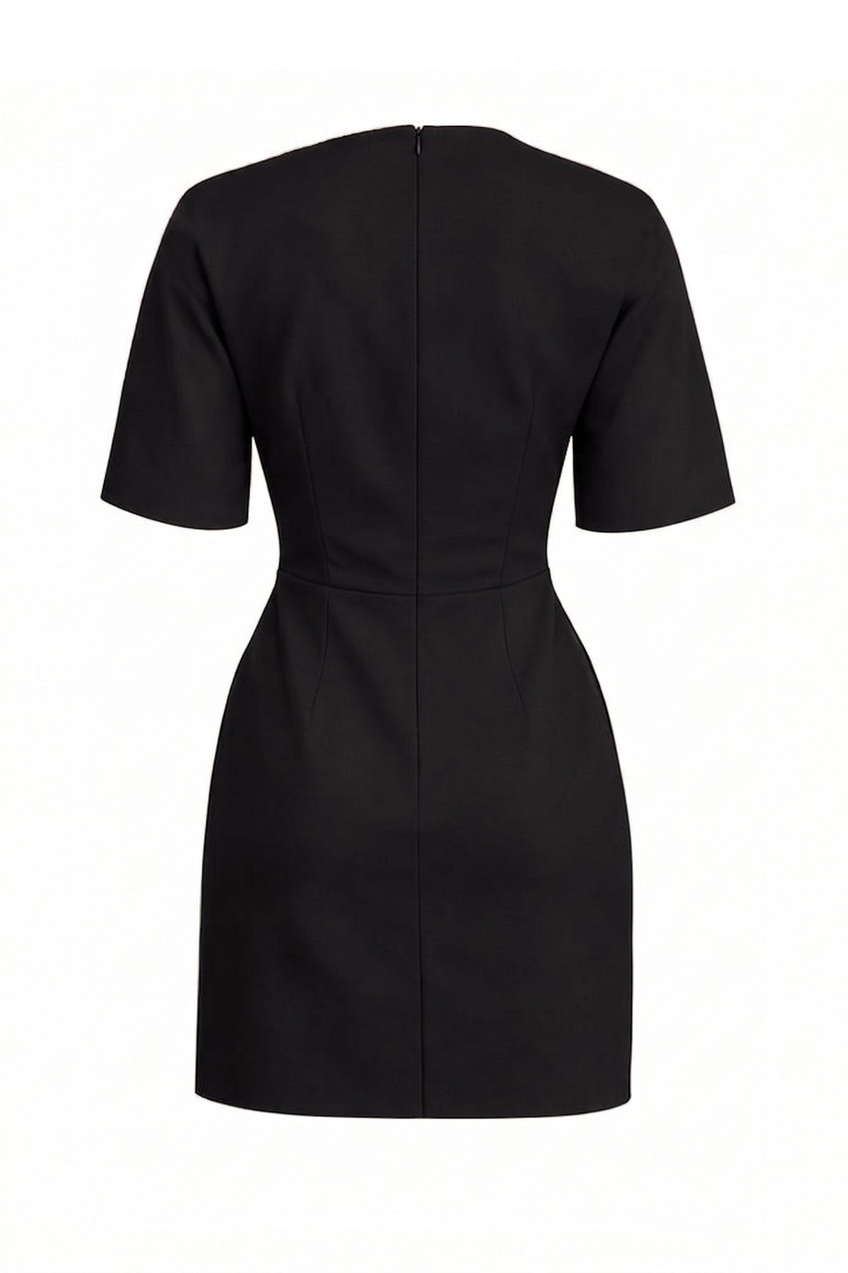 Short Sleeve Gathered Mini Dress - Black