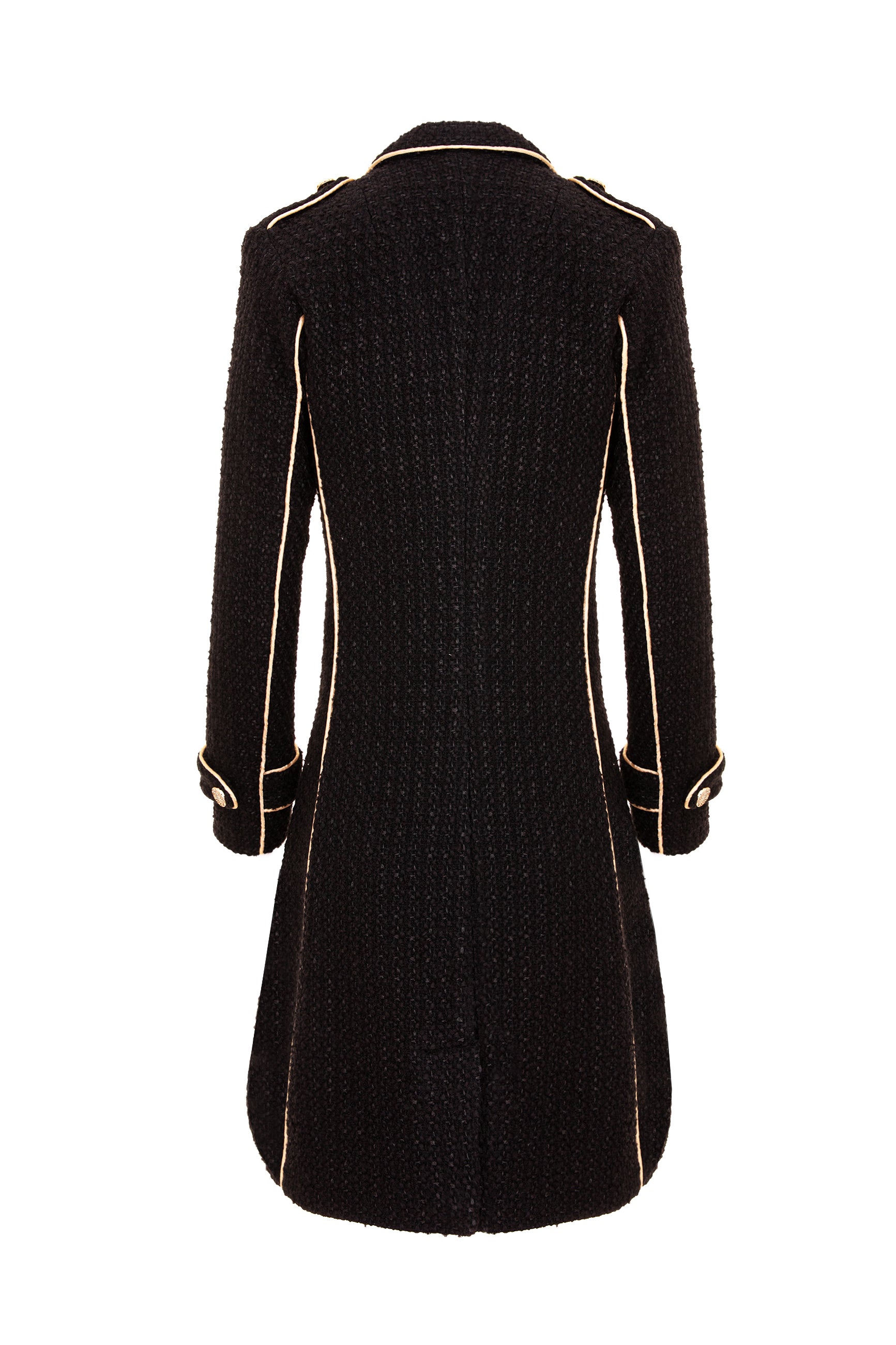 Double Breasted Military Coat With Contrast Buttons – Black