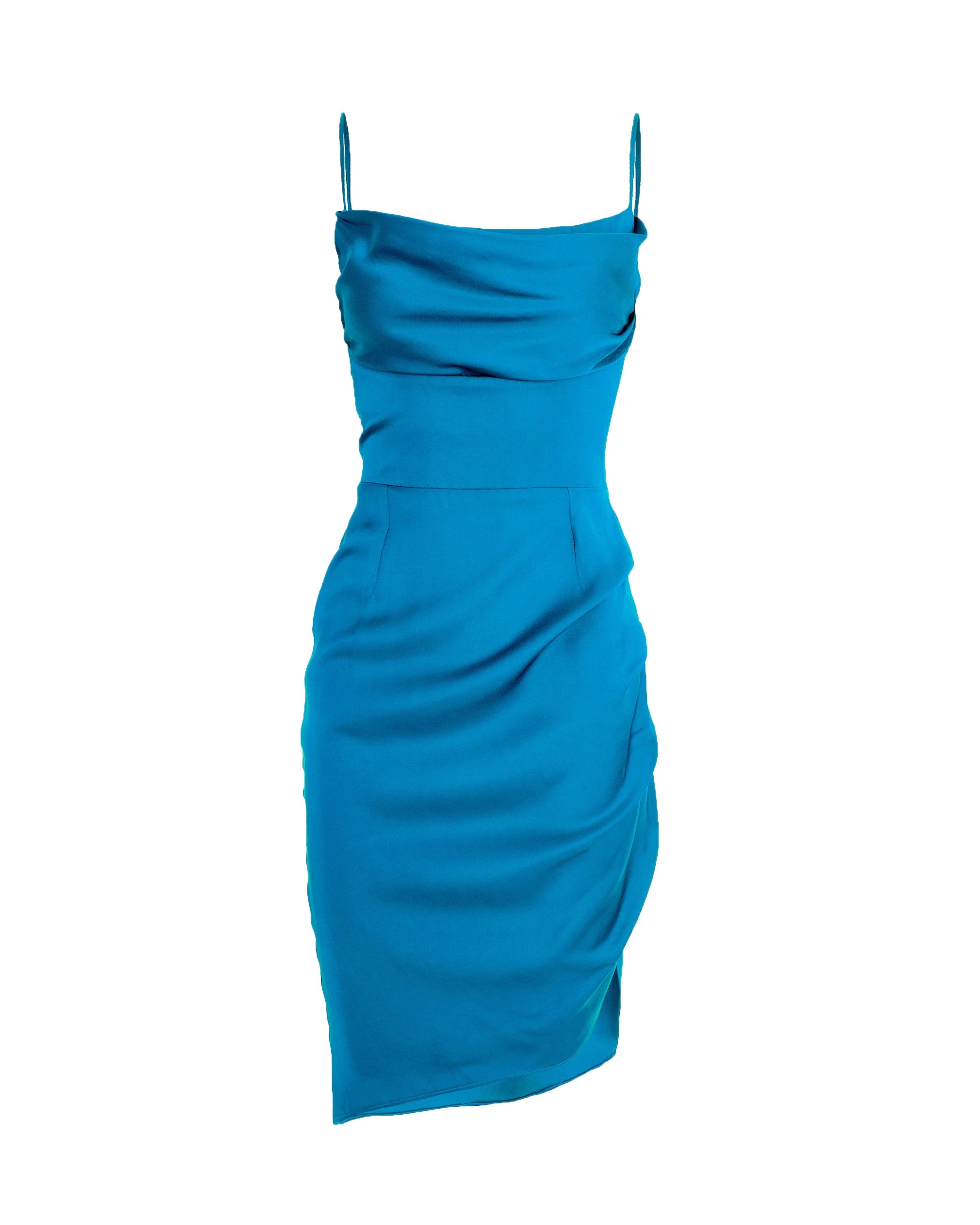 Midi Slip Dress With Side Gathering - Blue
