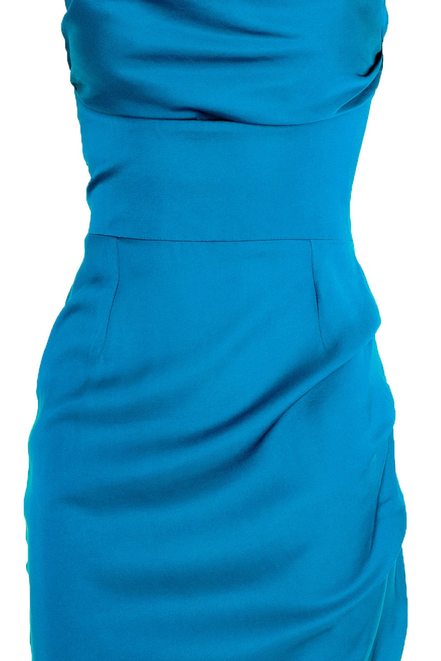 Midi Slip Dress With Side Gathering - Blue