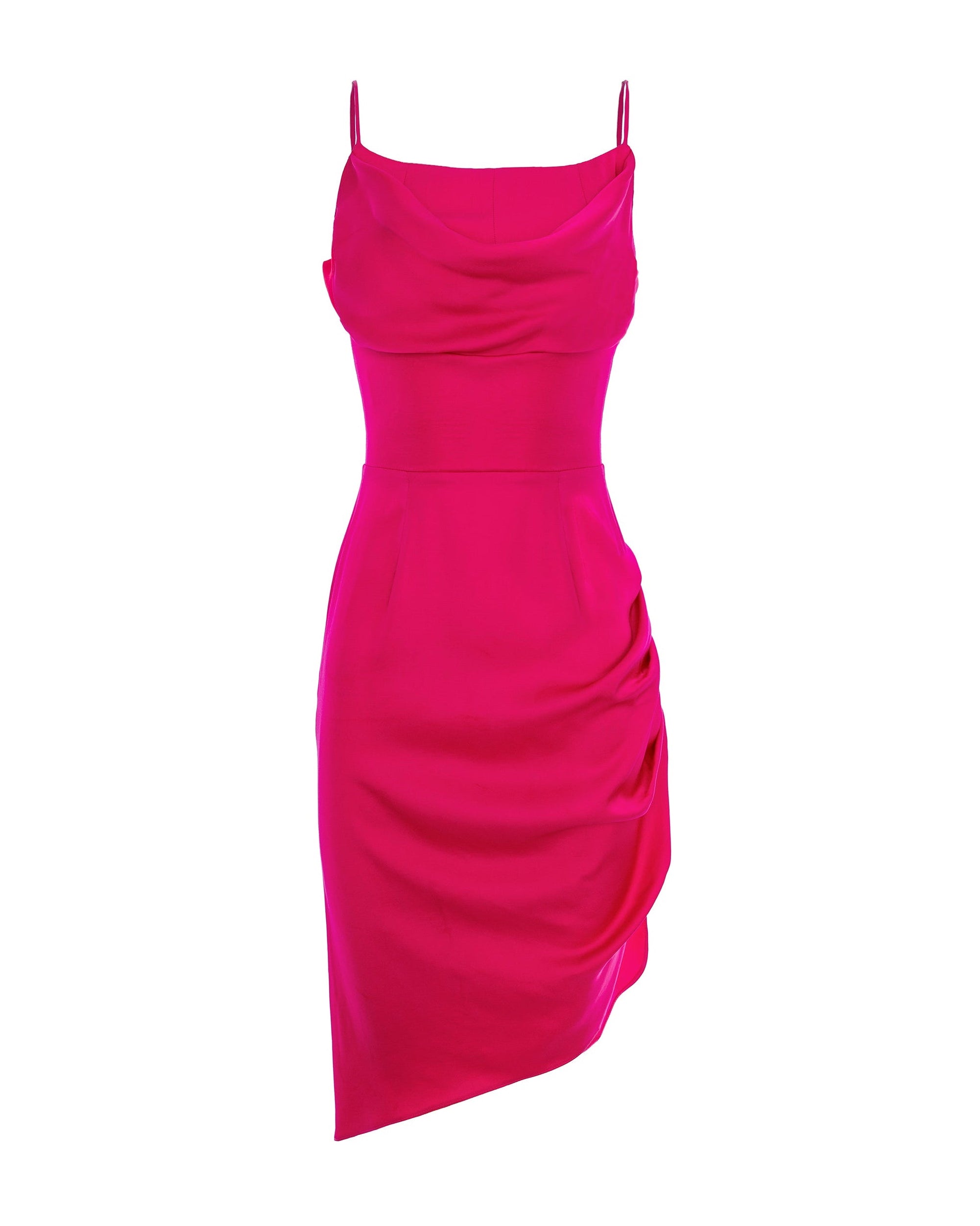 Midi Slip Dress With Side Gathering - Raspberry