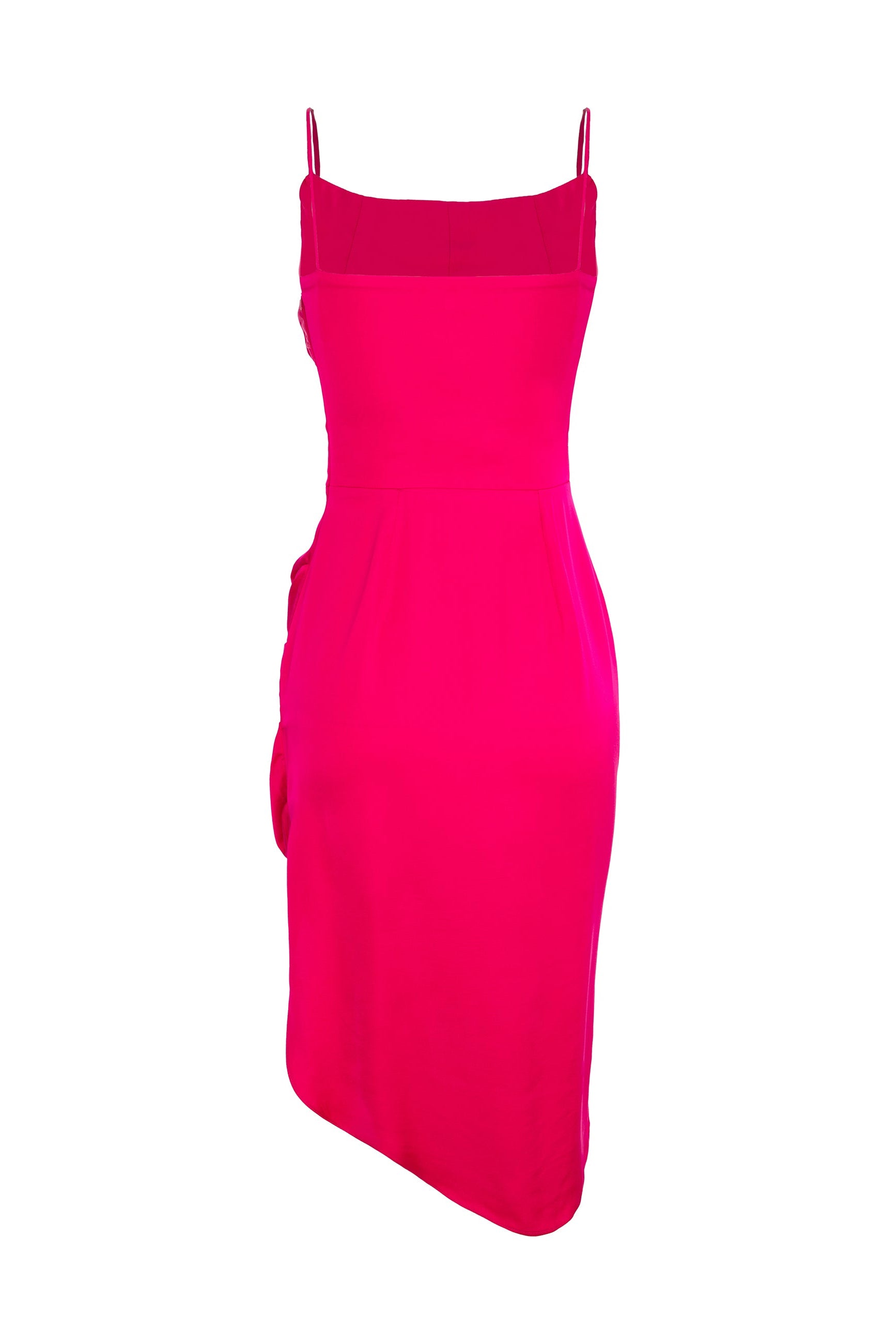 Midi Slip Dress With Side Gathering - Raspberry